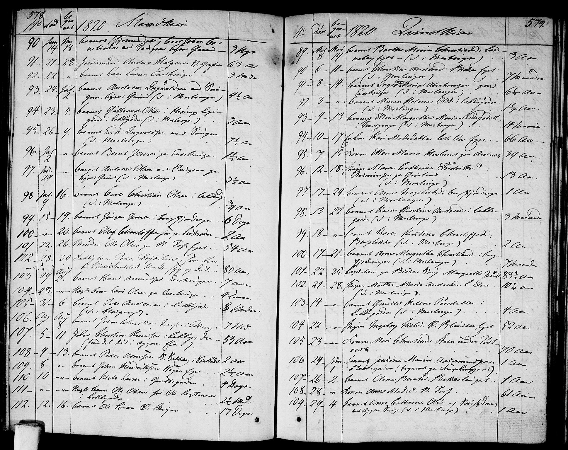 Aker prestekontor kirkebøker, AV/SAO-A-10861/F/L0012: Parish register (official) no. 12, 1819-1828, p. 578-579