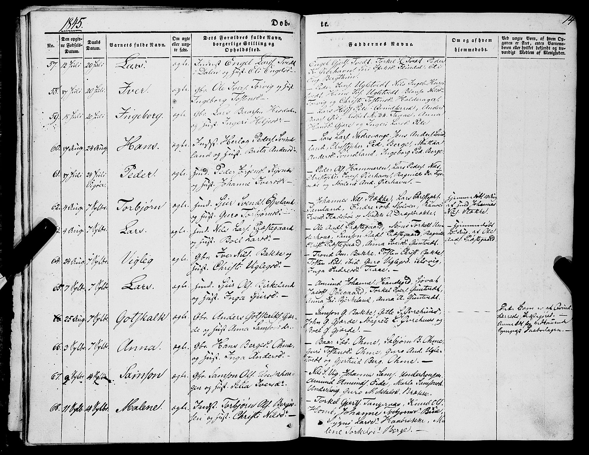 Strandebarm sokneprestembete, AV/SAB-A-78401/H/Haa: Parish register (official) no. A 7, 1844-1872, p. 14