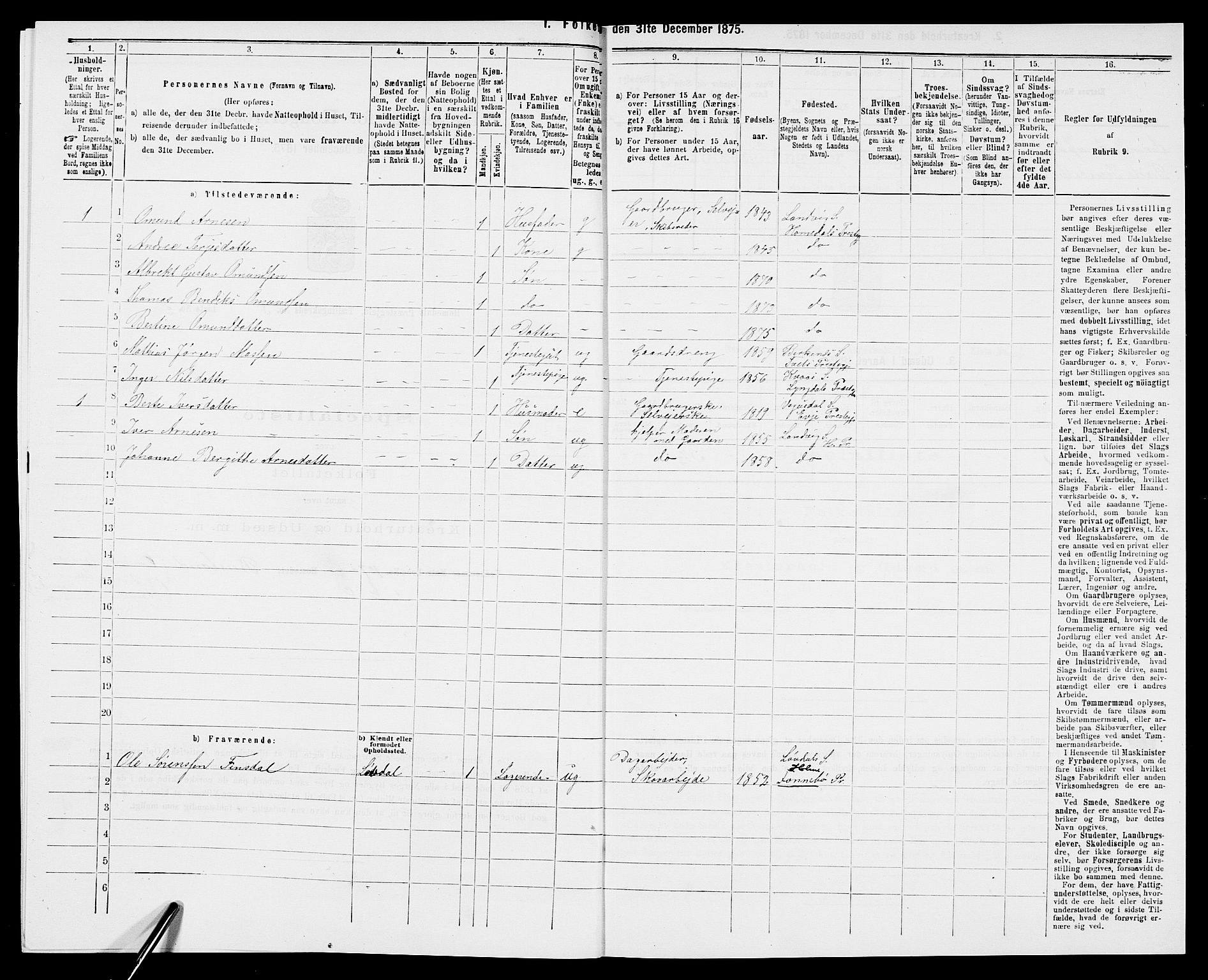 SAK, 1875 census for 0924P Homedal, 1875, p. 932