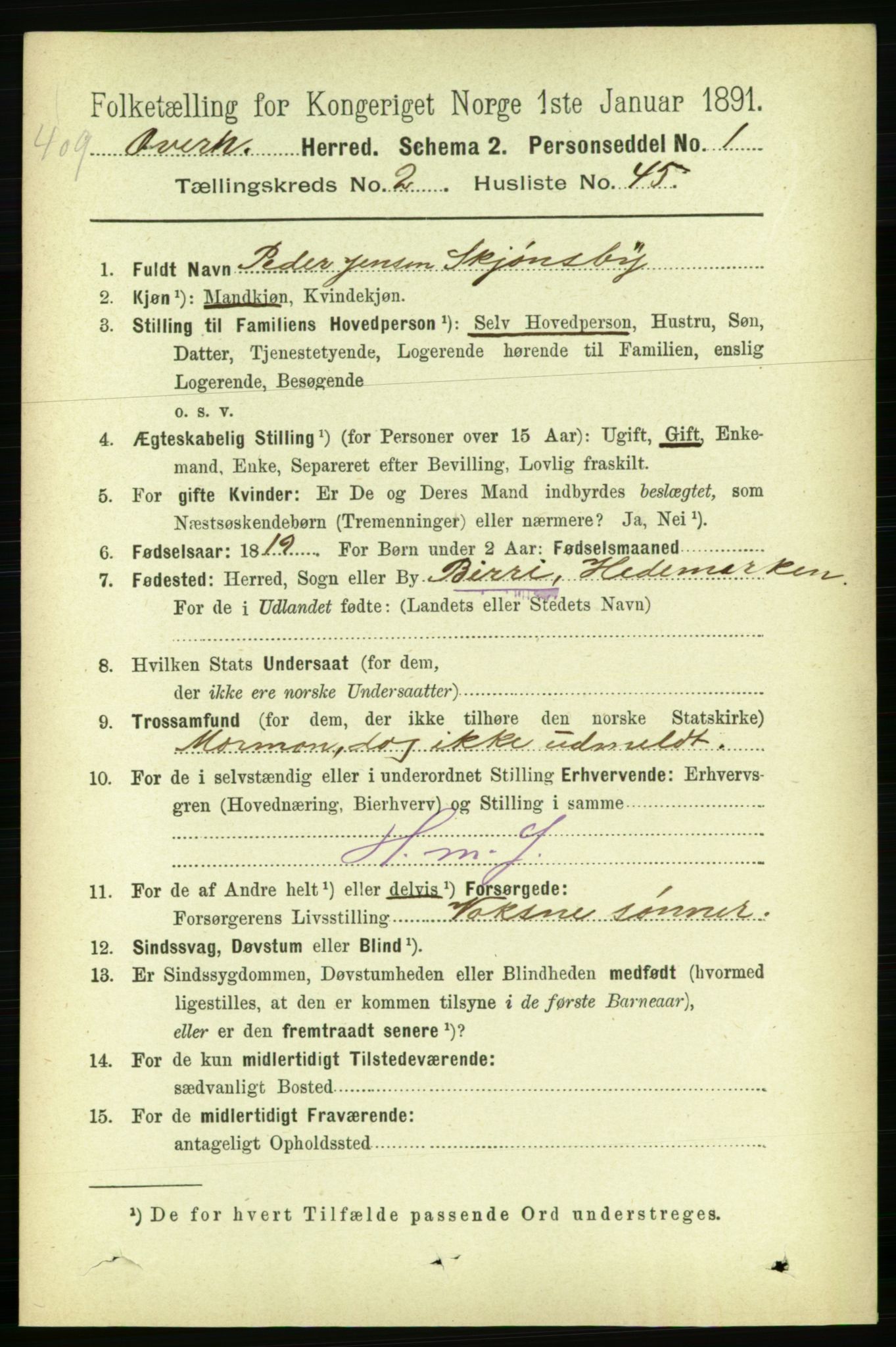 RA, 1891 census for 1744 Overhalla, 1891, p. 707