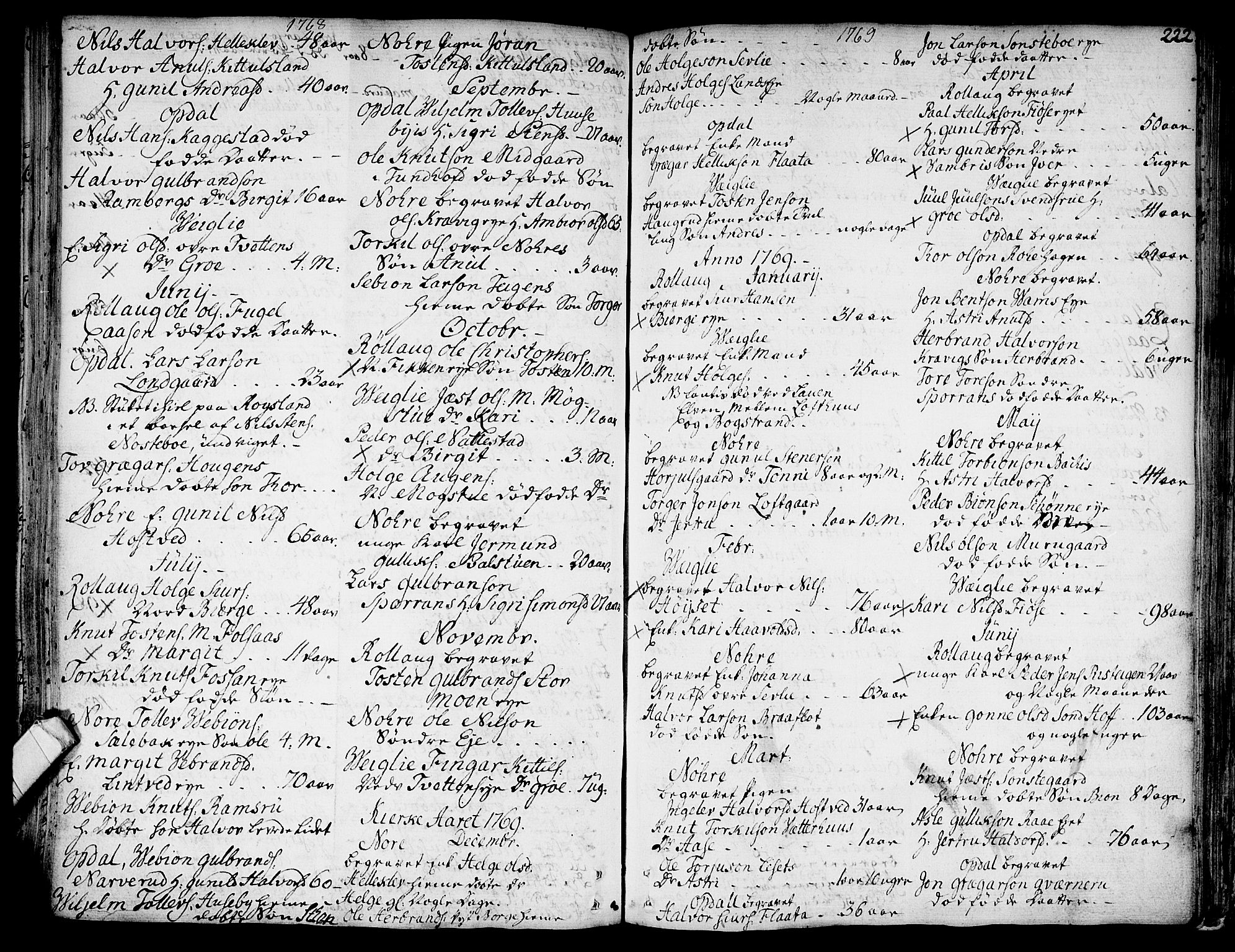 Rollag kirkebøker, SAKO/A-240/F/Fa/L0003: Parish register (official) no. I 3, 1743-1778, p. 222