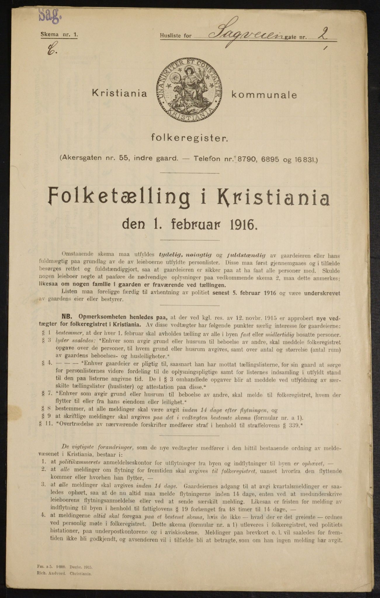 OBA, Municipal Census 1916 for Kristiania, 1916, p. 88646