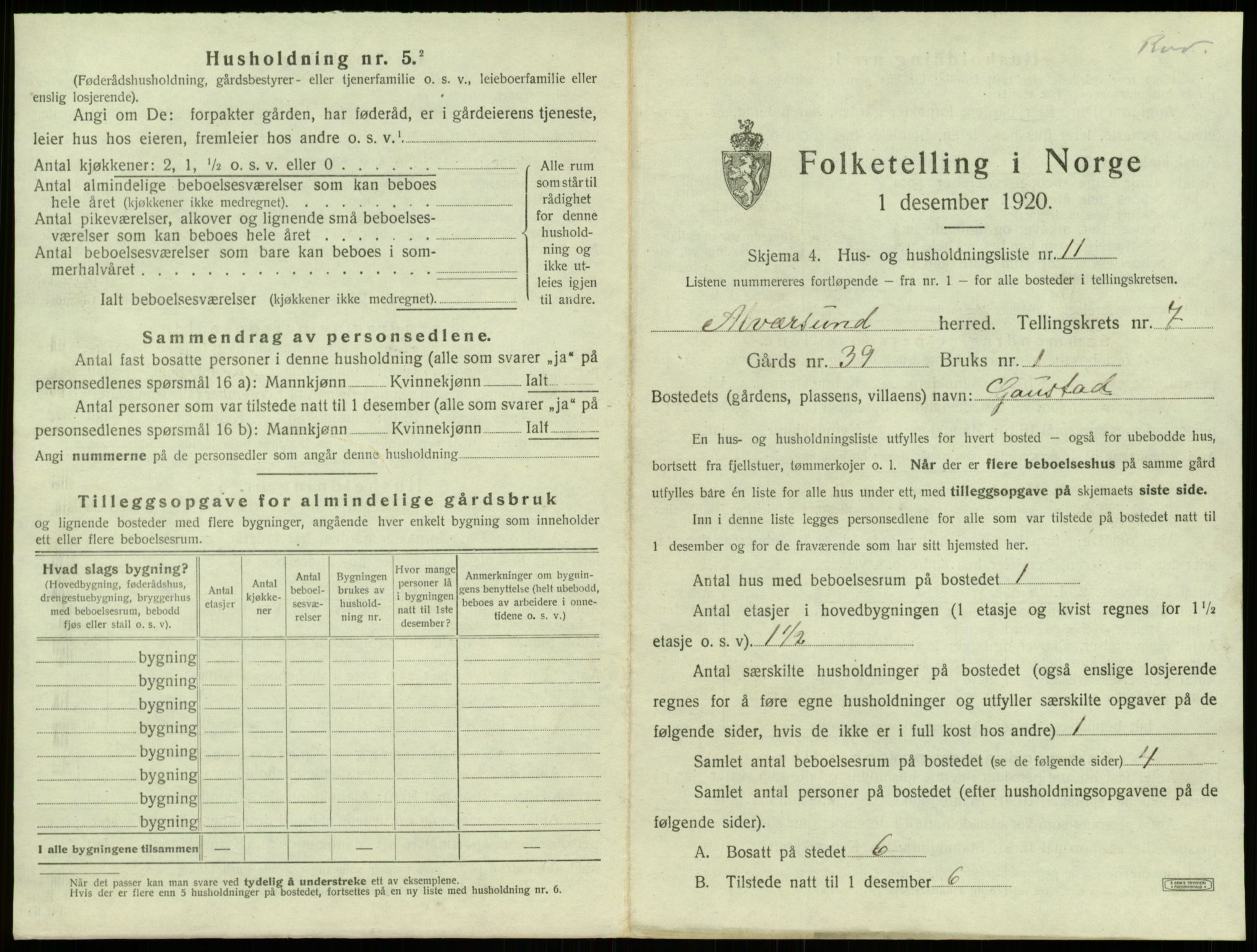 SAB, 1920 census for Alversund, 1920, p. 574
