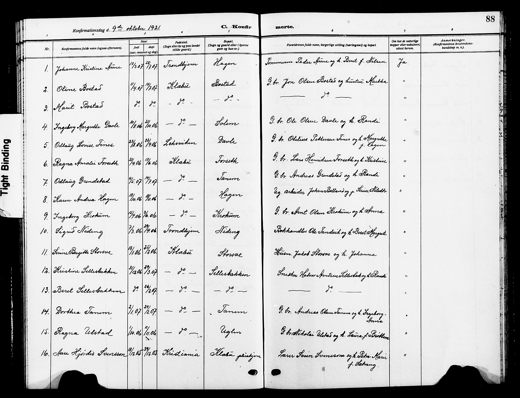 Ministerialprotokoller, klokkerbøker og fødselsregistre - Sør-Trøndelag, SAT/A-1456/618/L0453: Parish register (copy) no. 618C04, 1907-1925, p. 88