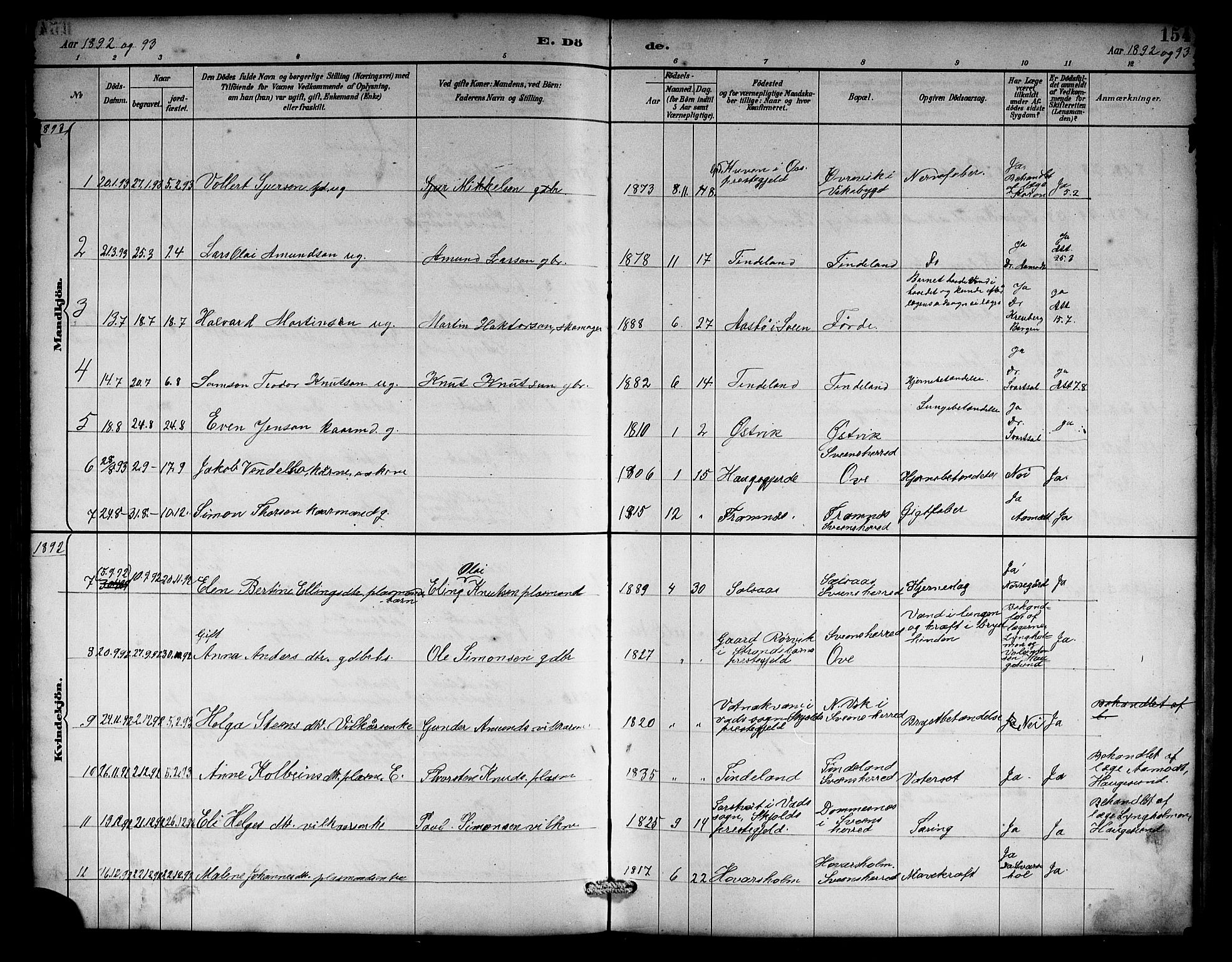 Sveio Sokneprestembete, AV/SAB-A-78501/H/Hab: Parish register (copy) no. C 3, 1887-1902, p. 154