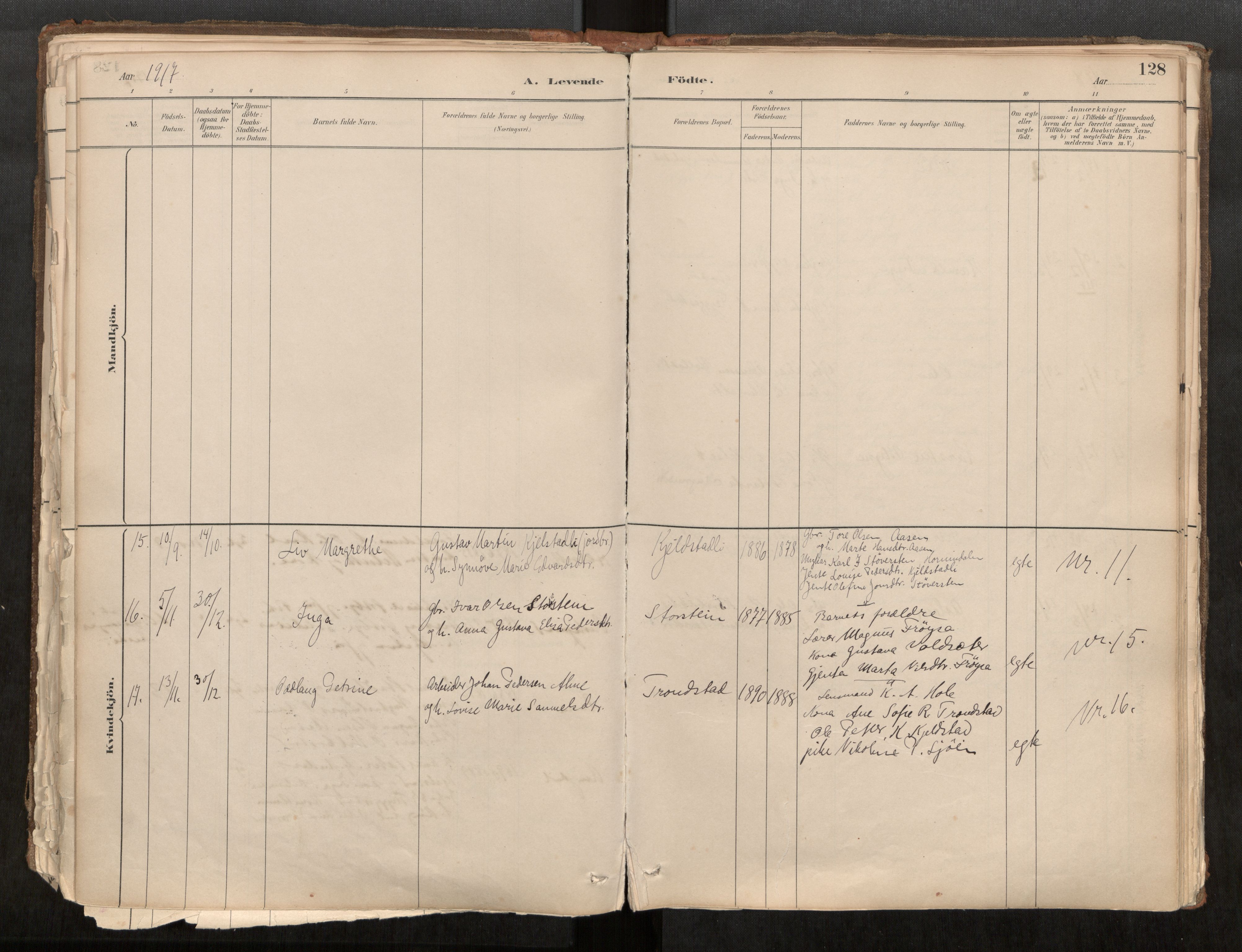 Sunnylven sokneprestkontor, AV/SAT-A-1007: Parish register (official) no. 517A08, 1882-1939, p. 128