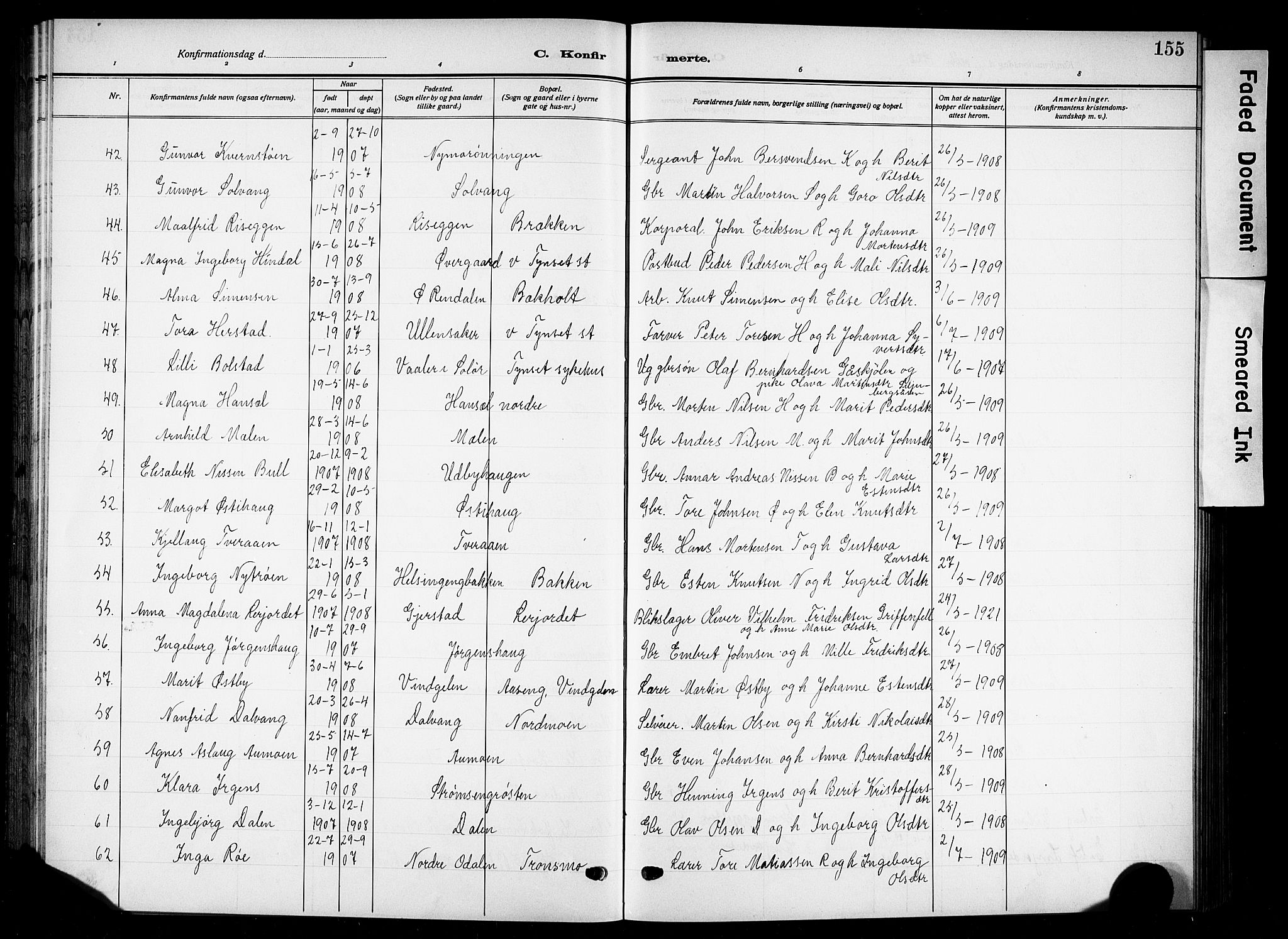 Tynset prestekontor, AV/SAH-PREST-058/H/Ha/Hab/L0011: Parish register (copy) no. 11, 1915-1930, p. 155