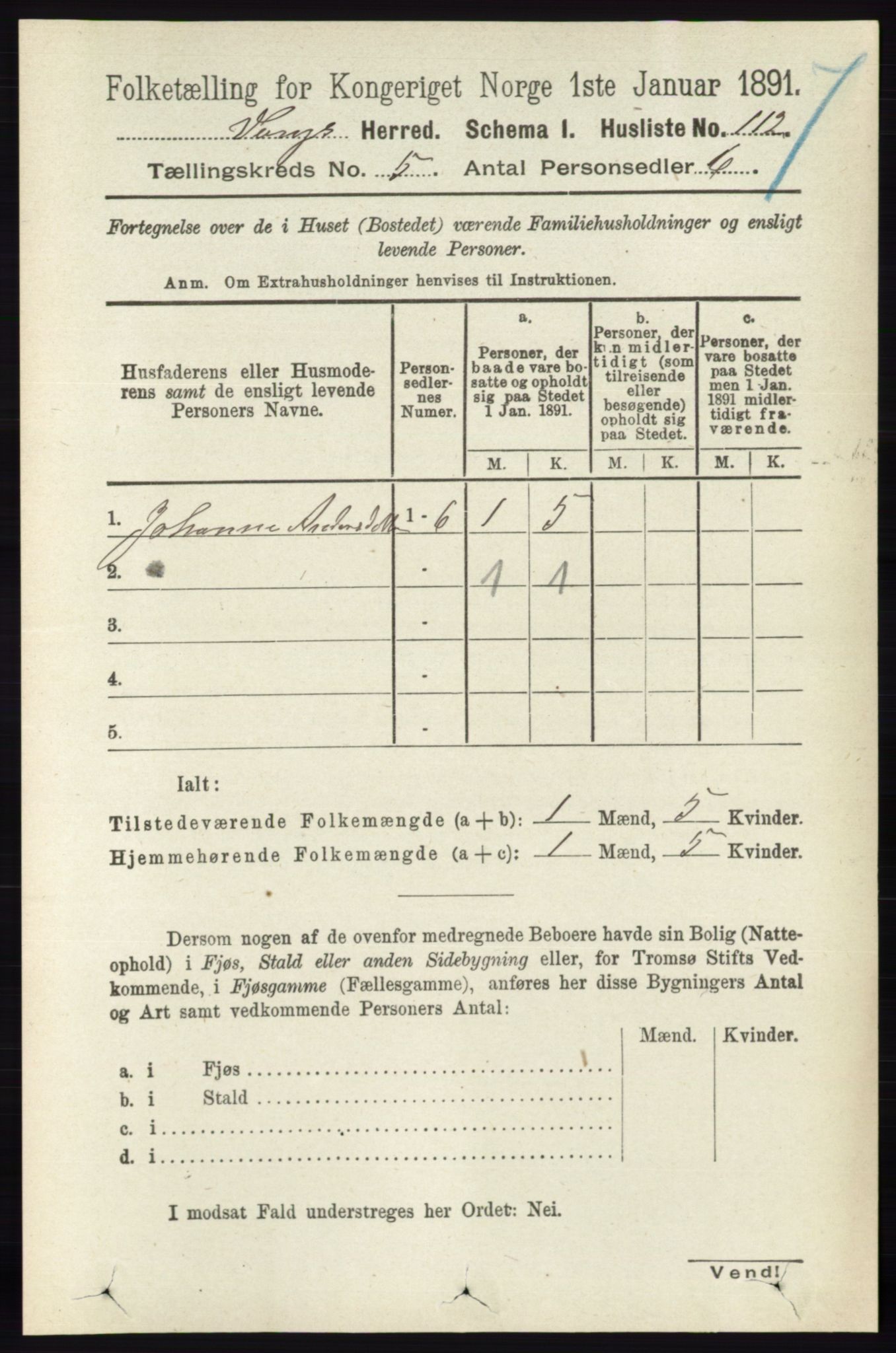 RA, 1891 census for 0414 Vang, 1891, p. 3496