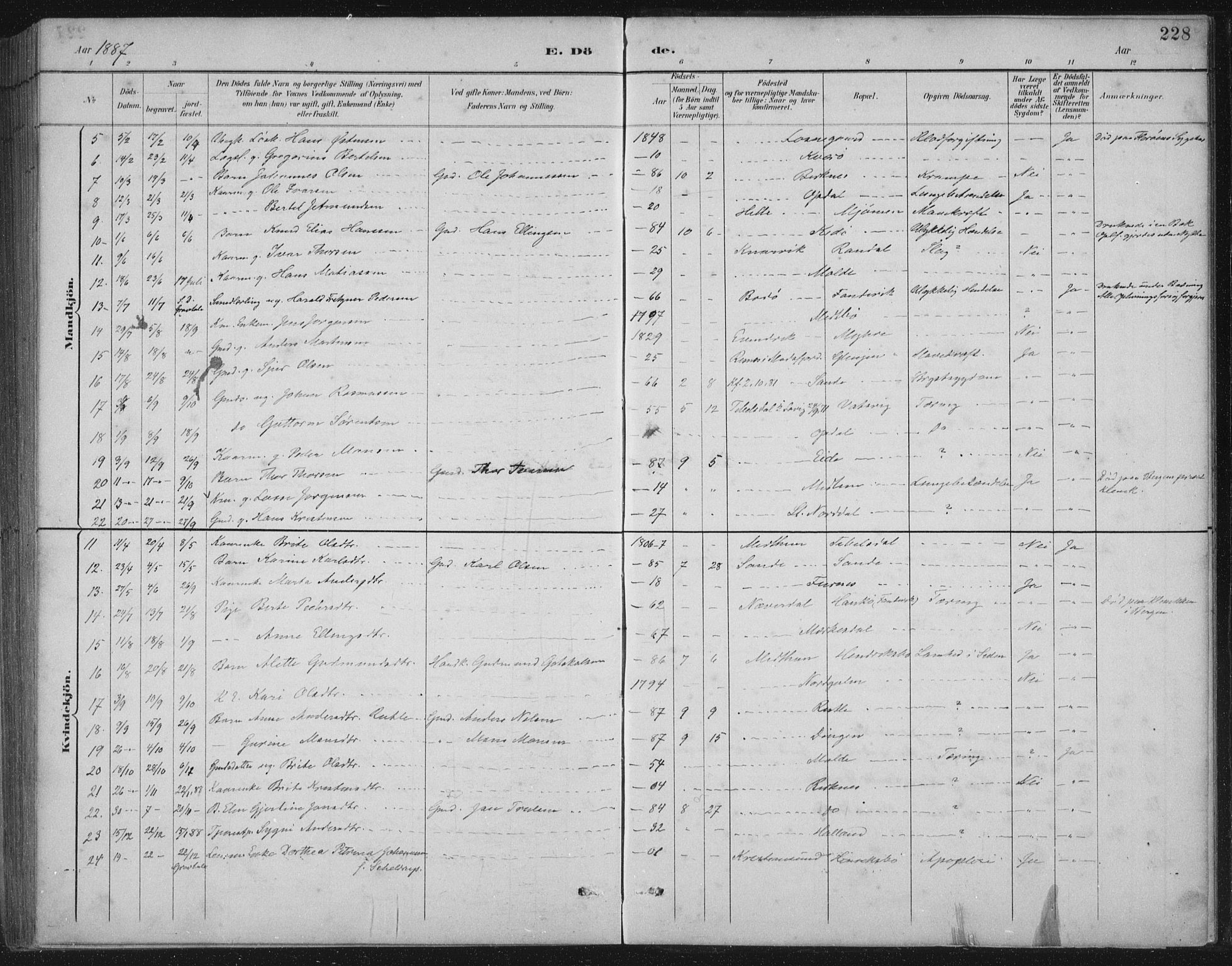 Gulen sokneprestembete, AV/SAB-A-80201/H/Hab/Habb/L0003: Parish register (copy) no. B 3, 1884-1907, p. 228