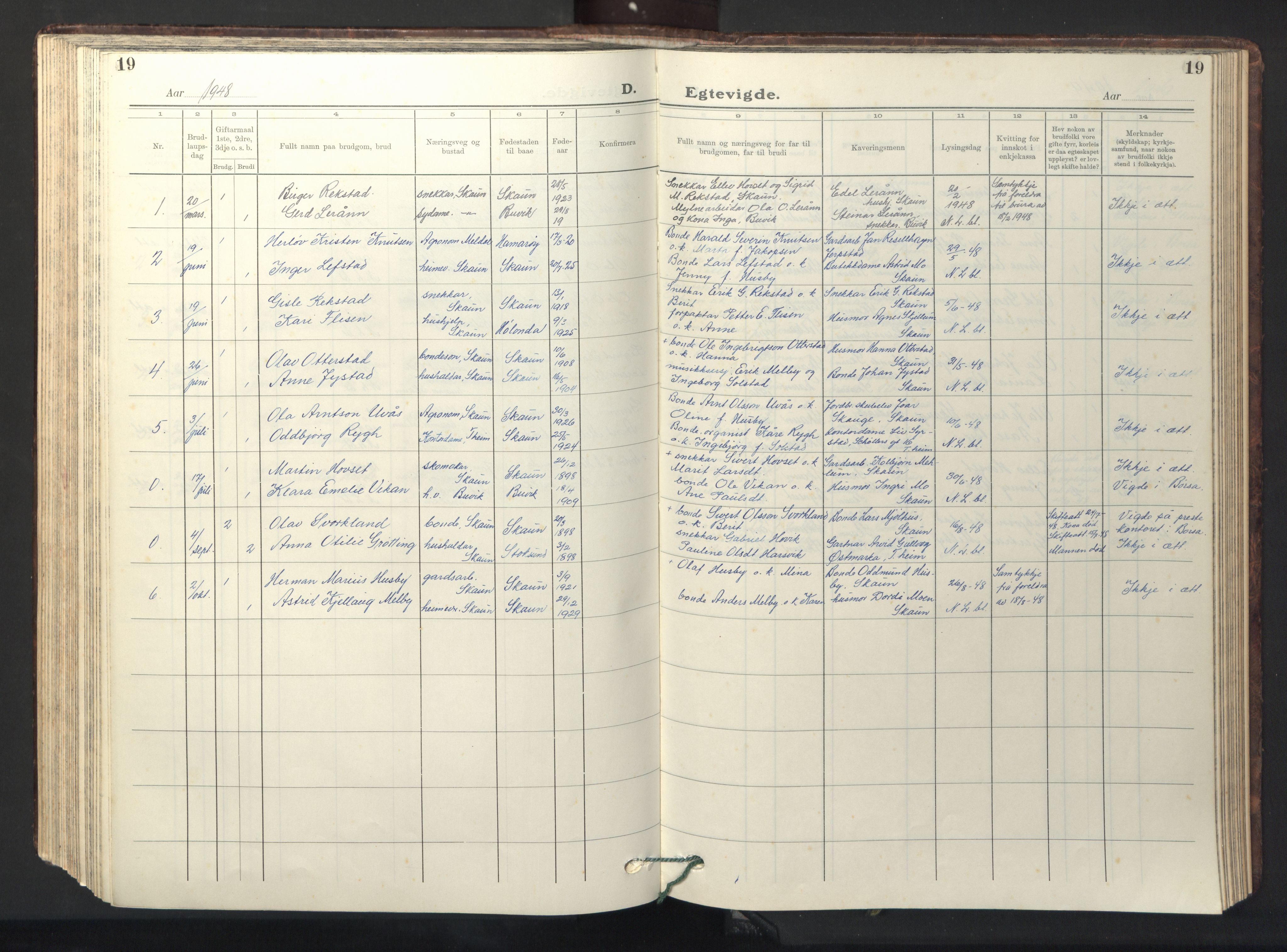 Ministerialprotokoller, klokkerbøker og fødselsregistre - Sør-Trøndelag, SAT/A-1456/667/L0799: Parish register (copy) no. 667C04, 1929-1950, p. 19