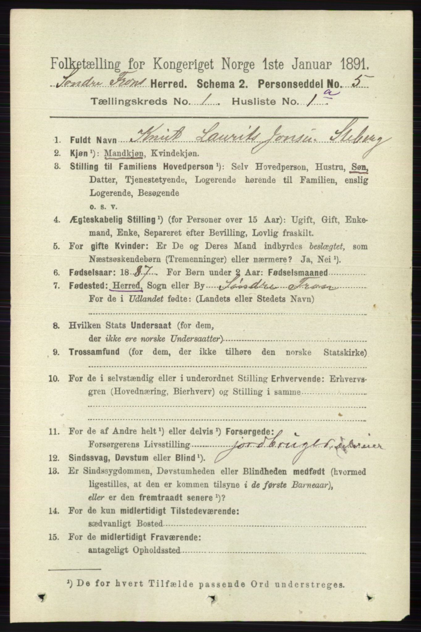 RA, 1891 census for 0519 Sør-Fron, 1891, p. 100