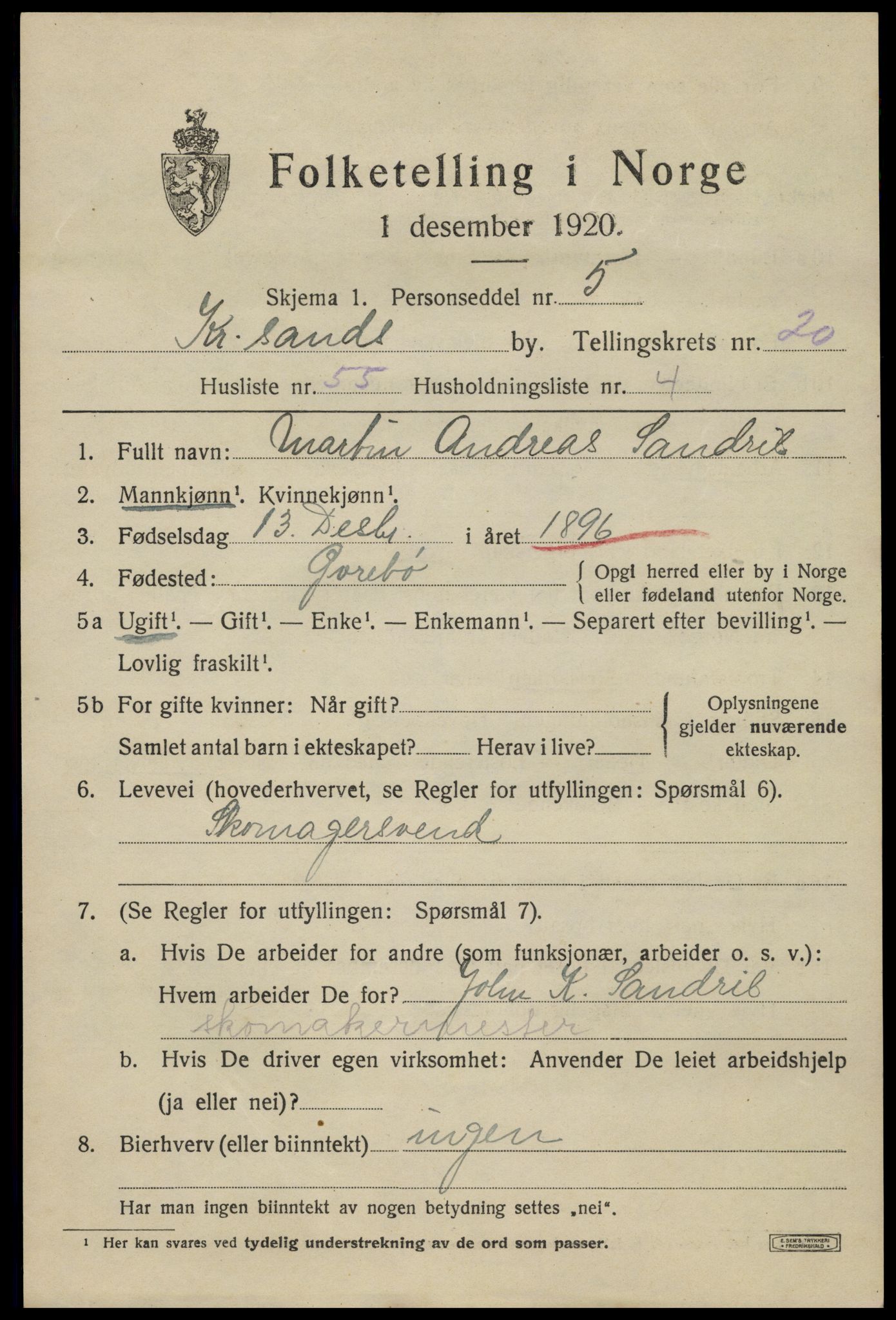 SAK, 1920 census for Kristiansand, 1920, p. 36979