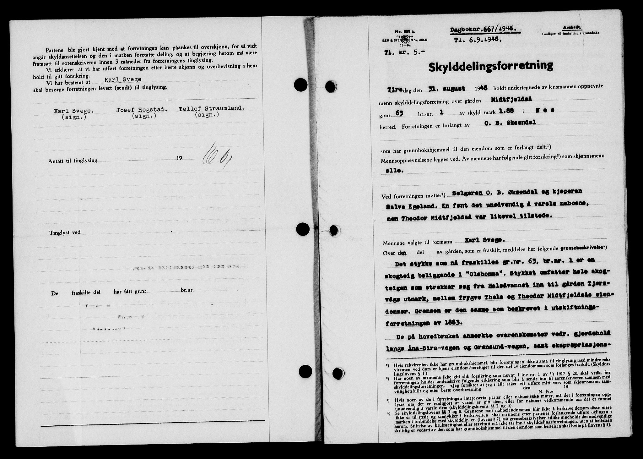 Flekkefjord sorenskriveri, AV/SAK-1221-0001/G/Gb/Gba/L0064: Mortgage book no. A-12, 1948-1949, Diary no: : 667/1948