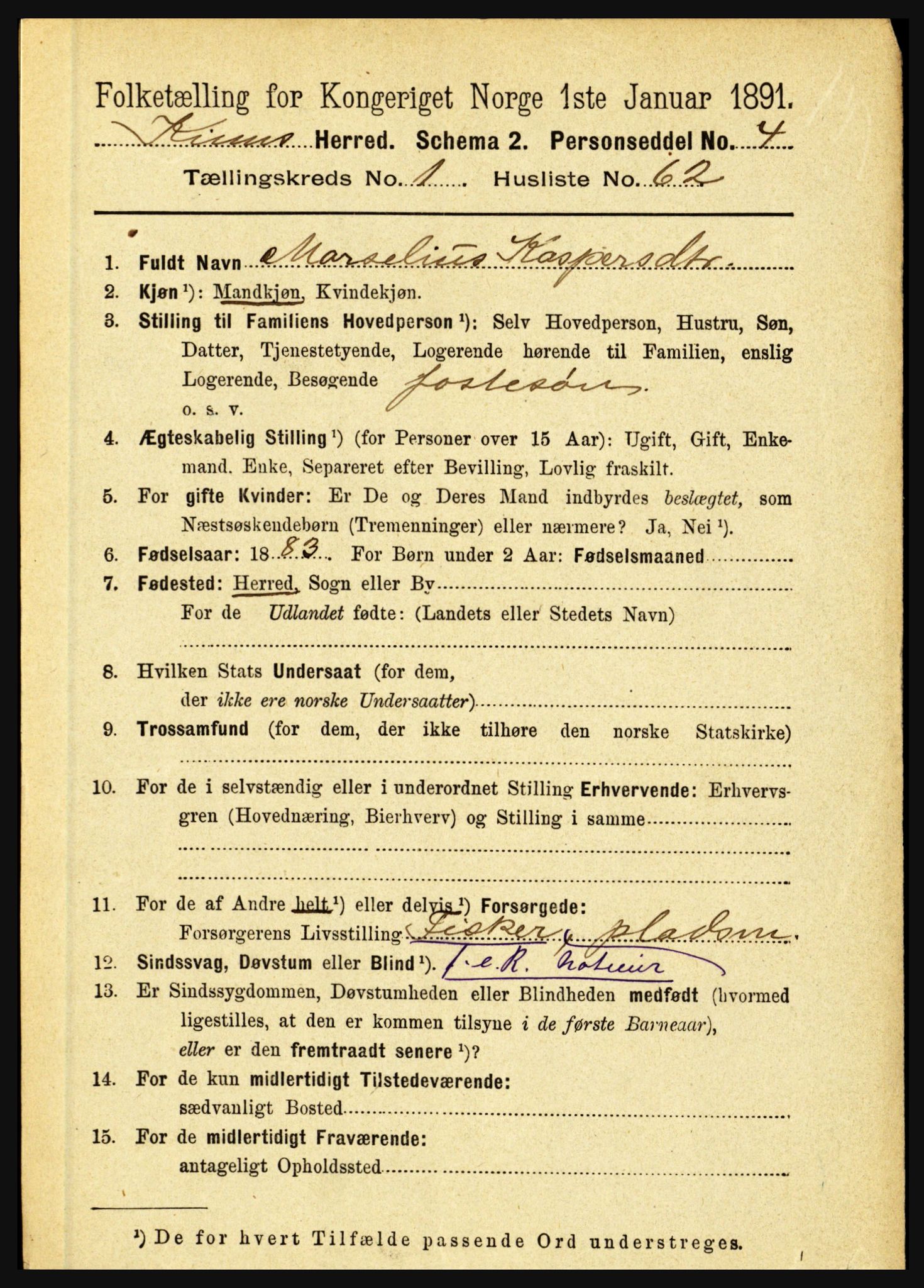 RA, 1891 census for 1437 Kinn, 1891, p. 474