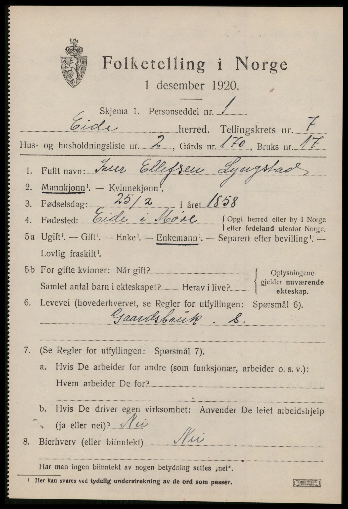 SAT, 1920 census for Eid (MR), 1920, p. 3284