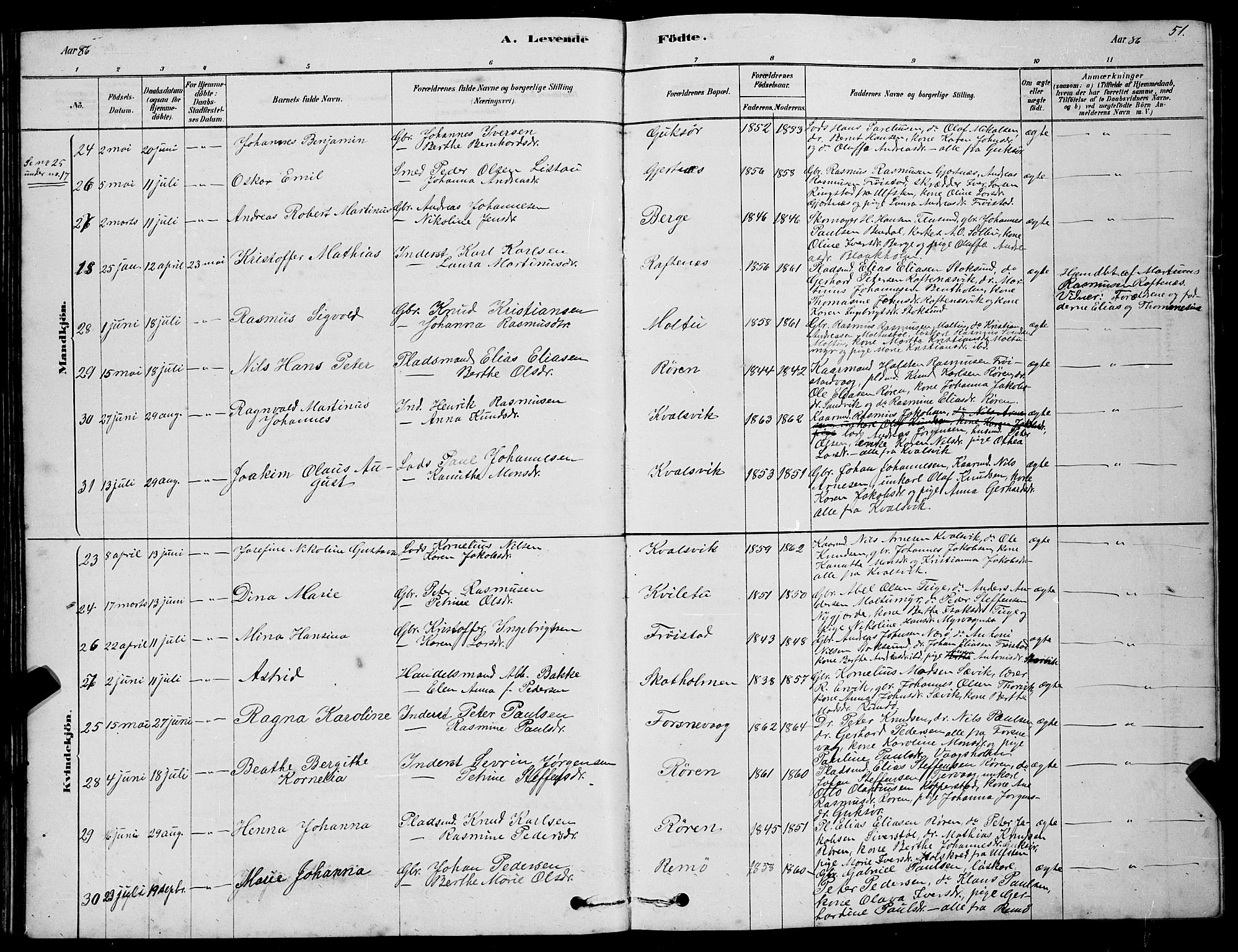 Ministerialprotokoller, klokkerbøker og fødselsregistre - Møre og Romsdal, AV/SAT-A-1454/507/L0081: Parish register (copy) no. 507C04, 1878-1898, p. 51