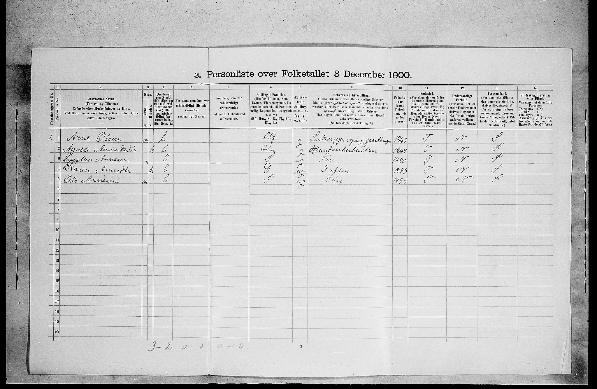 SAH, 1900 census for Grue, 1900, p. 1022