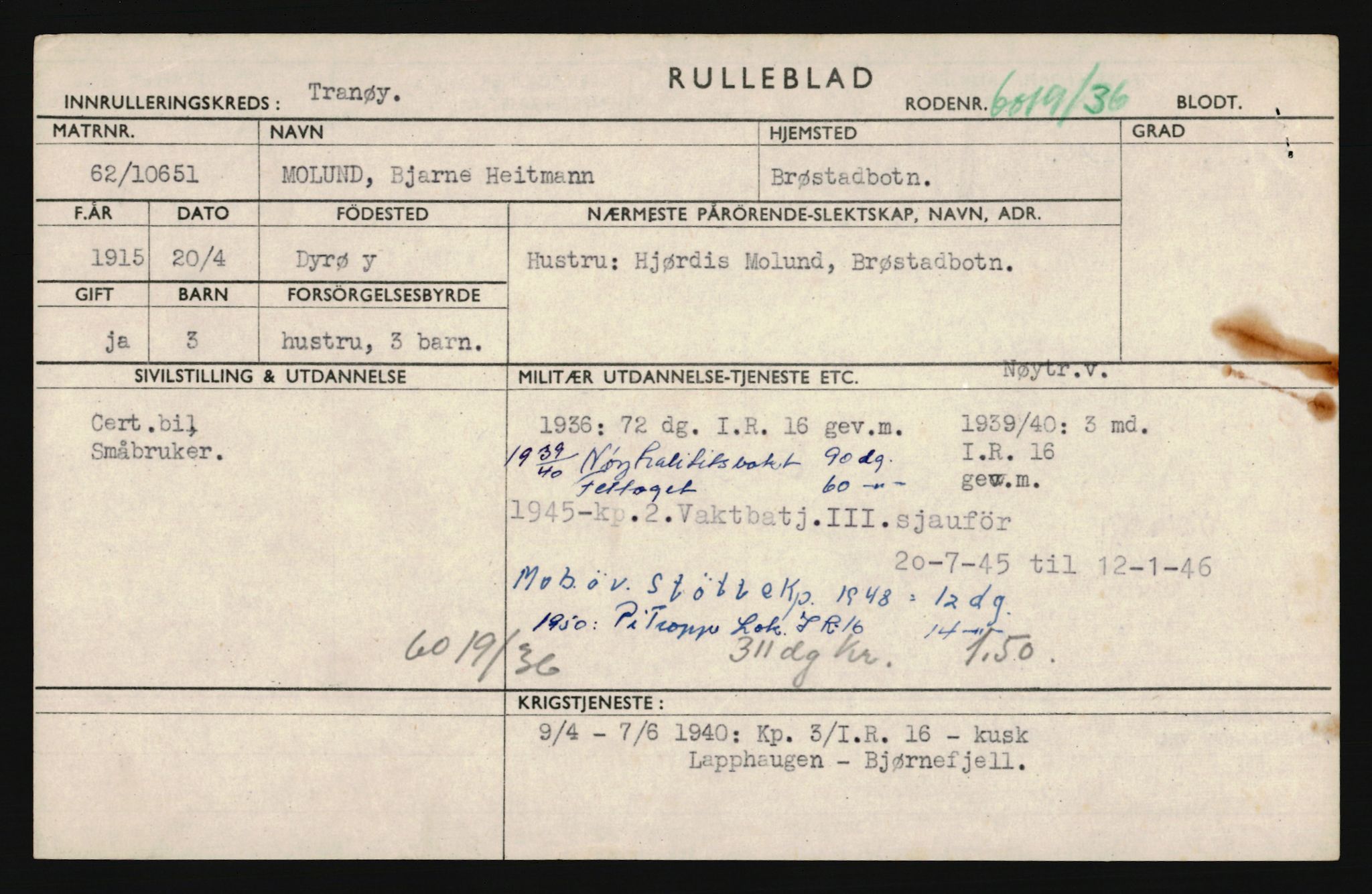 Forsvaret, Troms infanteriregiment nr. 16, AV/RA-RAFA-3146/P/Pa/L0020: Rulleblad for regimentets menige mannskaper, årsklasse 1936, 1936, p. 881