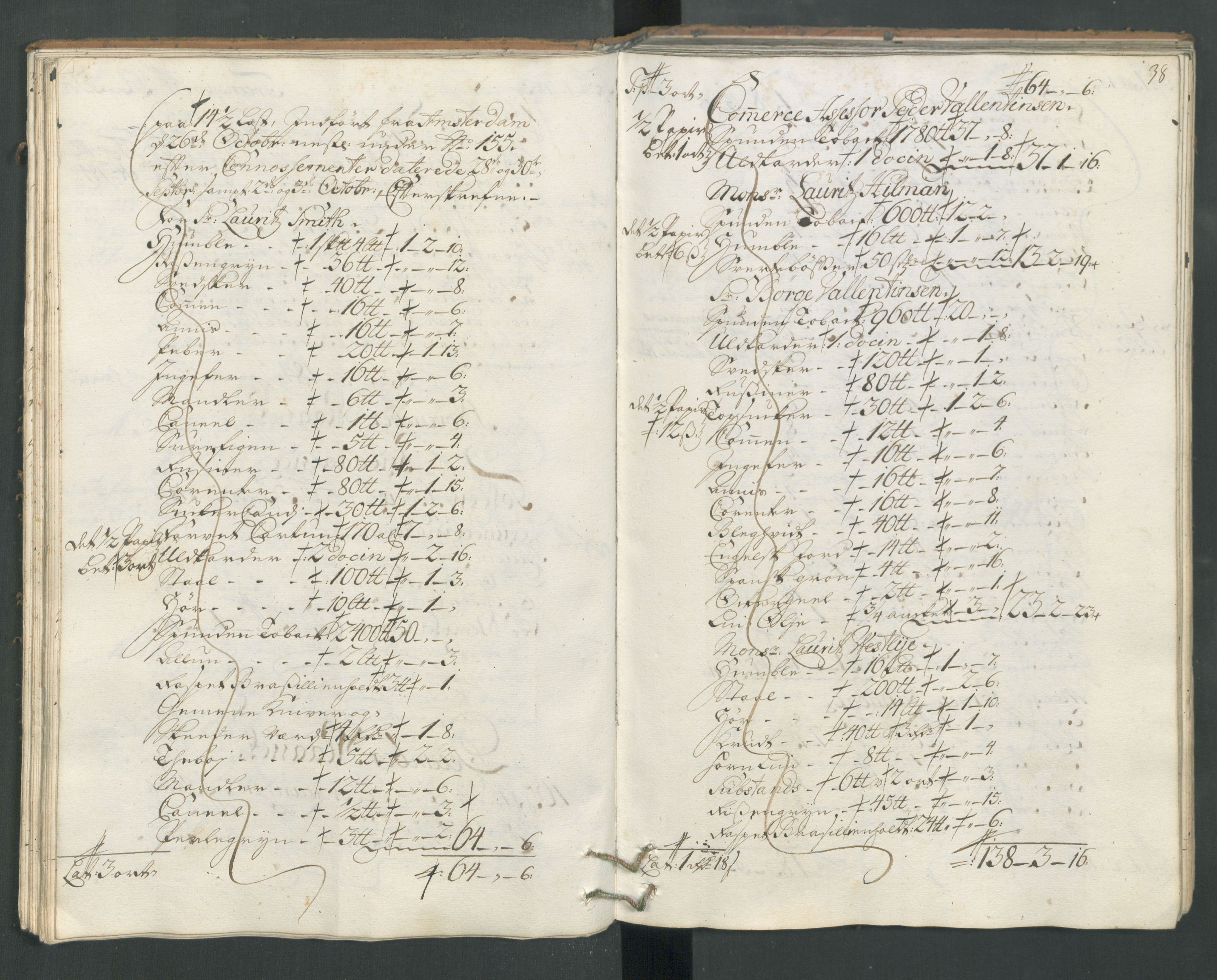 Generaltollkammeret, tollregnskaper, AV/RA-EA-5490/R22/L0012/0001: Tollregnskaper Stavanger / Hovedtollbok, 1733, p. 37b-38a