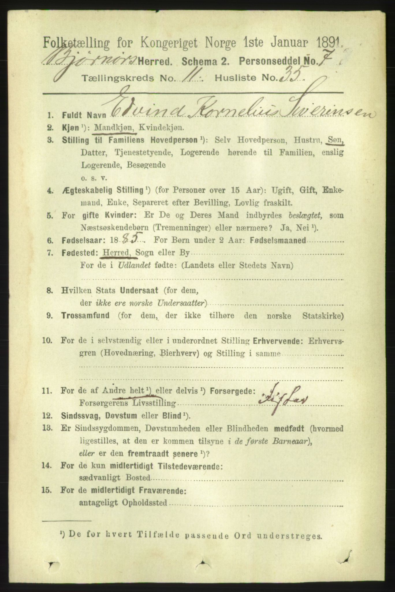 RA, 1891 census for 1632 Bjørnør, 1891, p. 4907