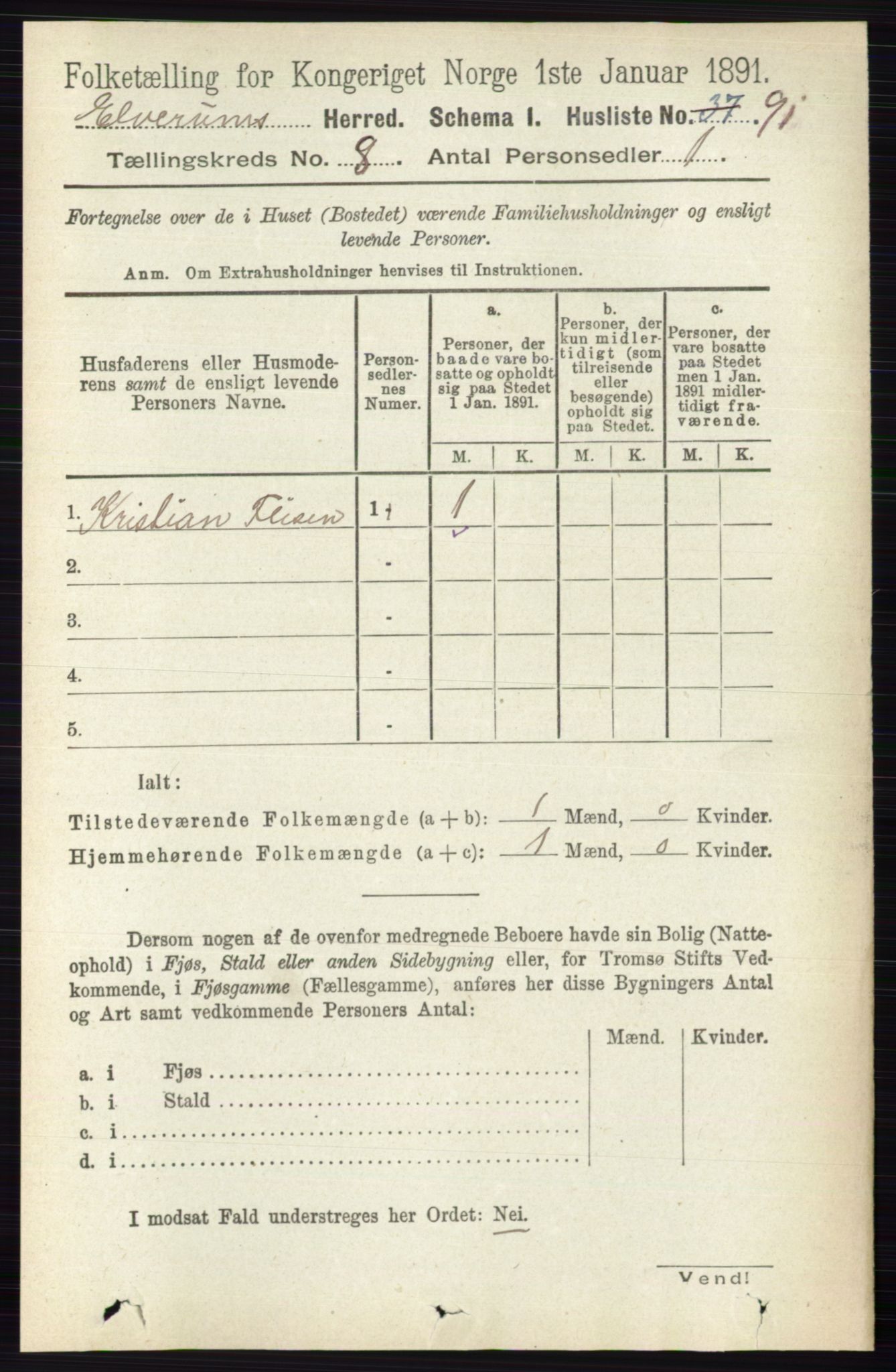 RA, 1891 census for 0427 Elverum, 1891, p. 7020