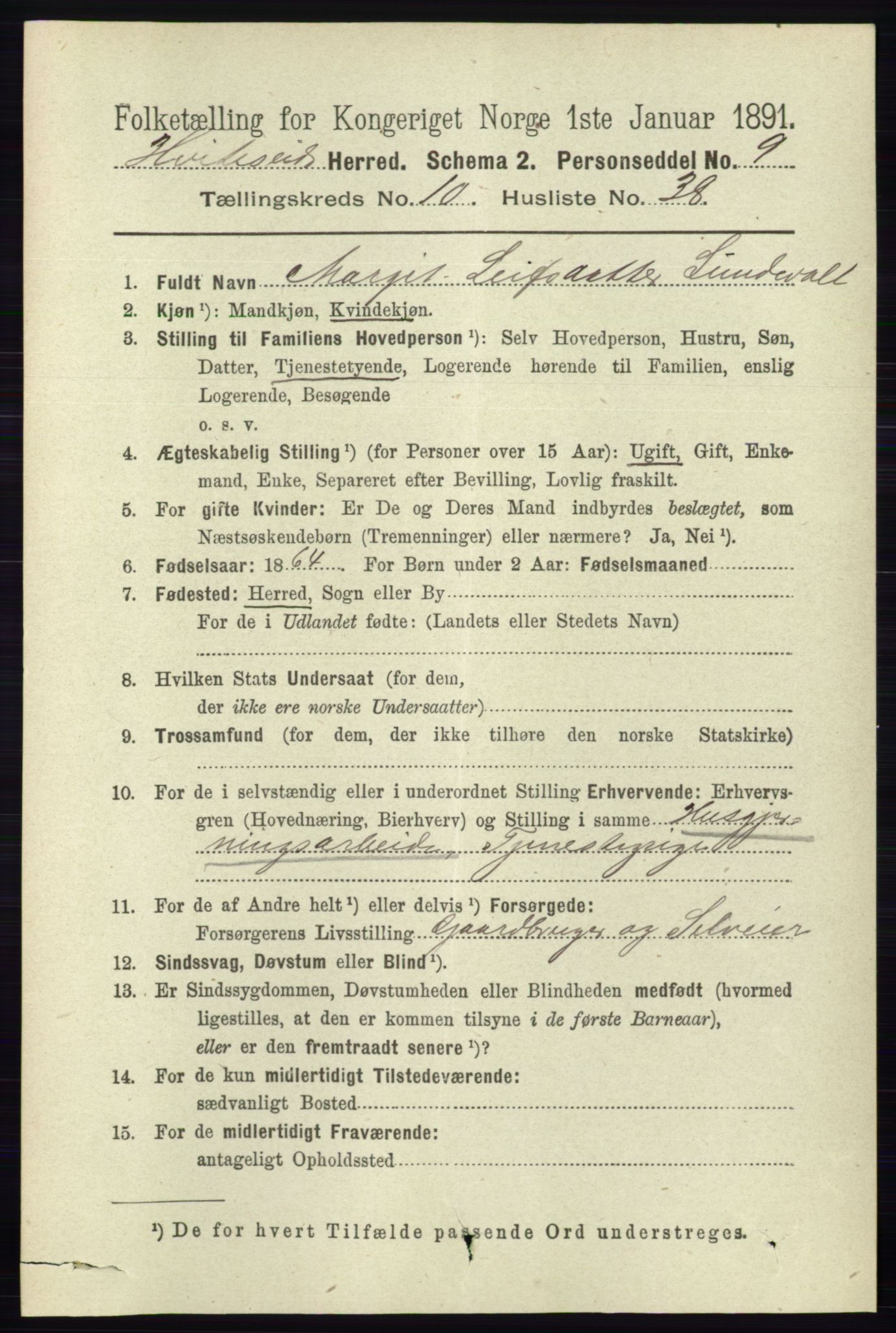 RA, 1891 census for 0829 Kviteseid, 1891, p. 2492