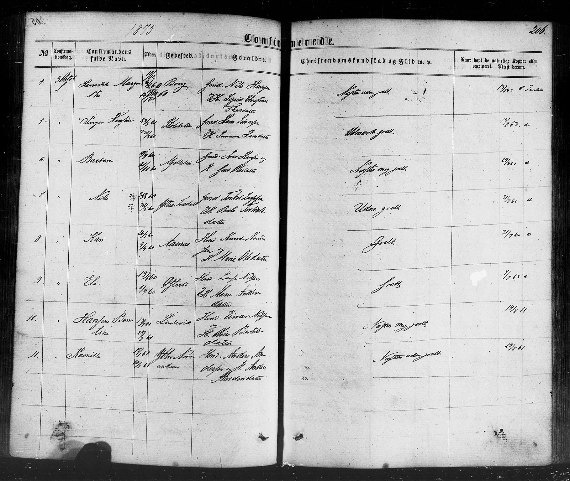 Lavik sokneprestembete, AV/SAB-A-80901: Parish register (official) no. A 4, 1864-1881, p. 206