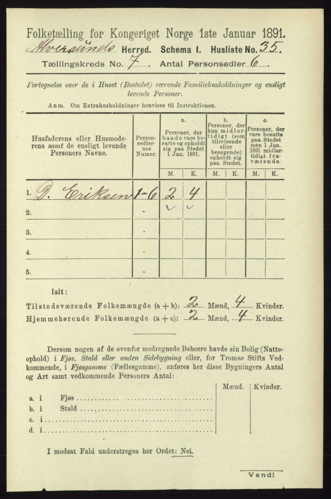 RA, 1891 census for 1257 Alversund, 1891, p. 2398