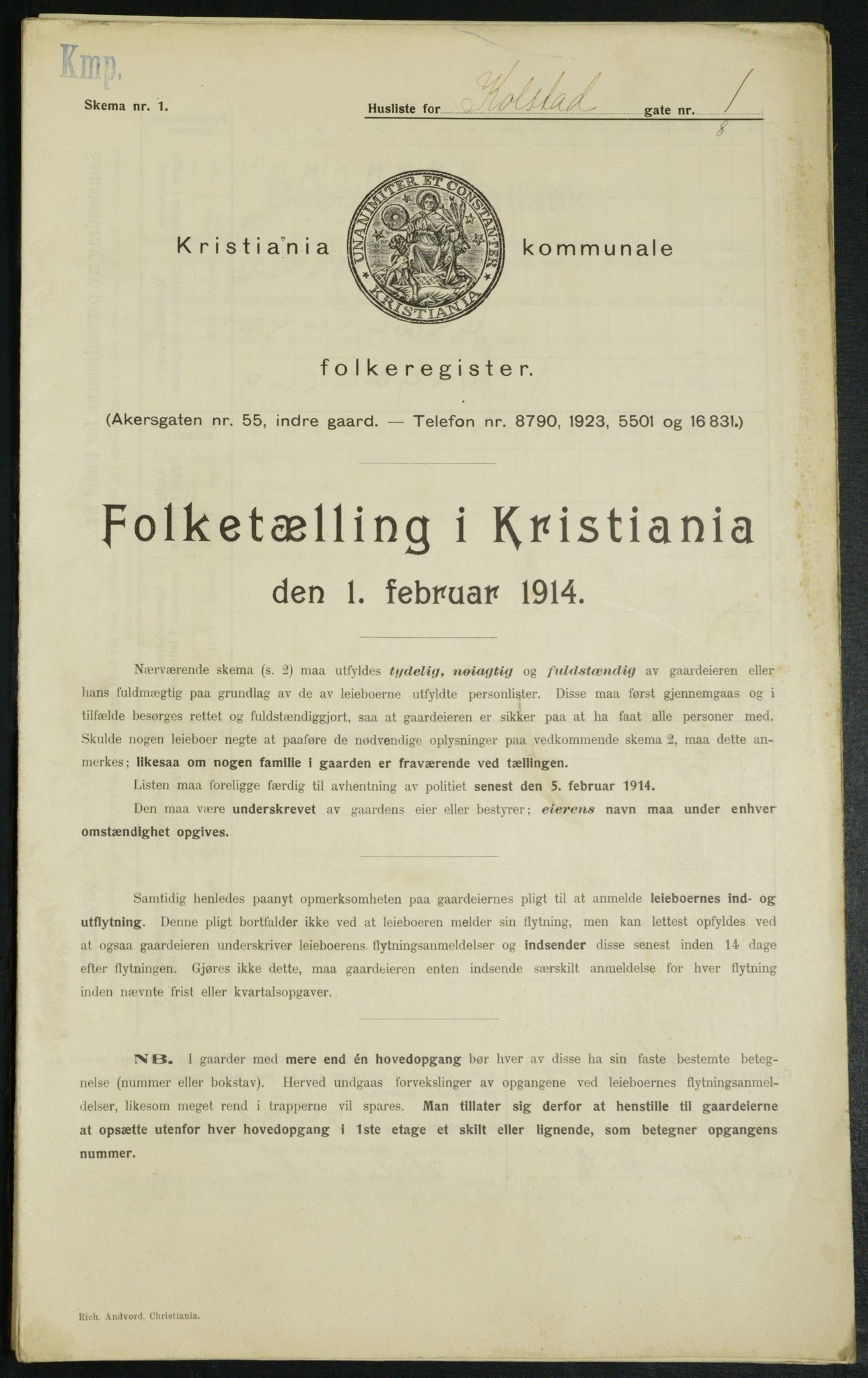 OBA, Municipal Census 1914 for Kristiania, 1914, p. 52104