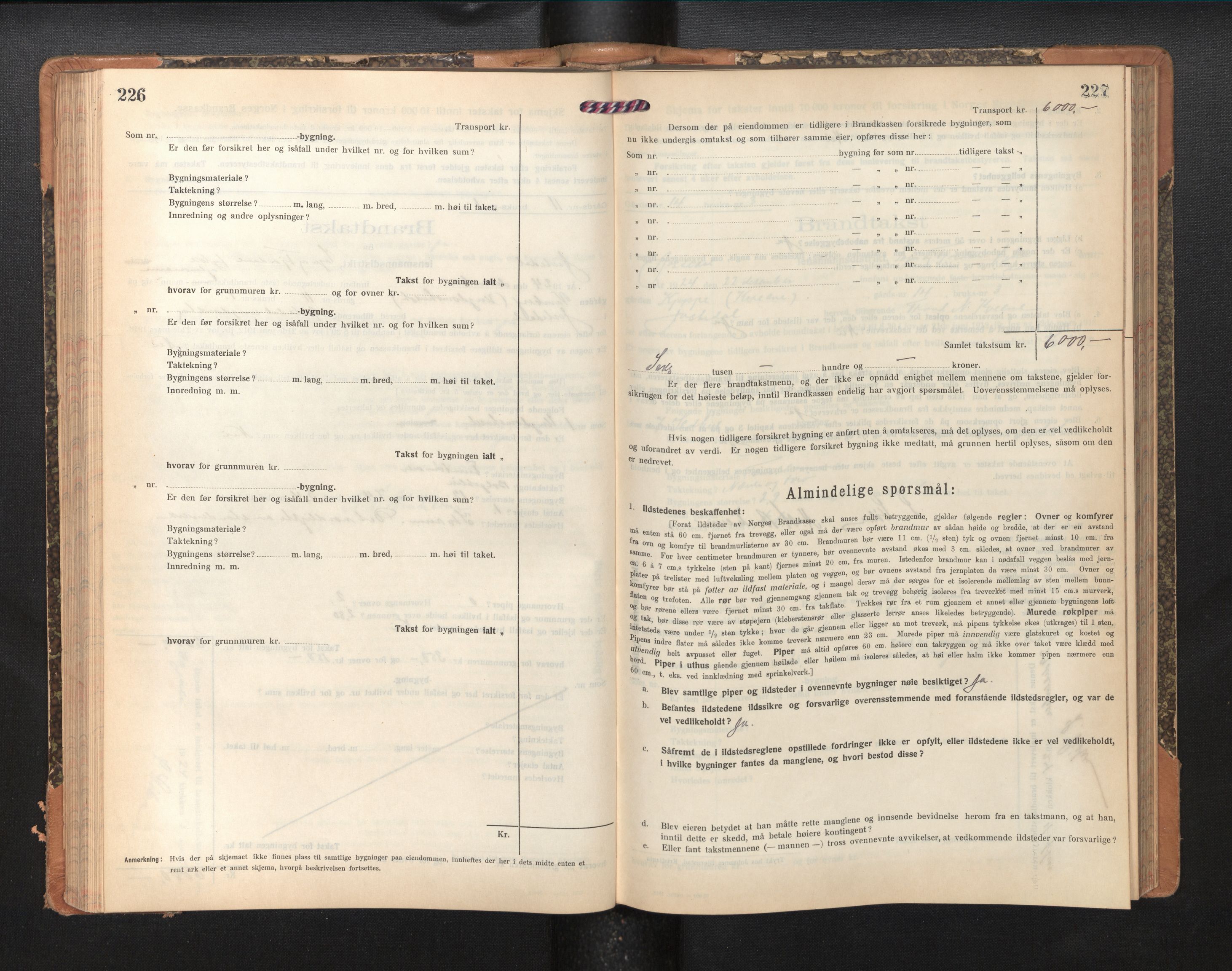 Lensmannen i Jostedal, AV/SAB-A-28601/0012/L0005: Branntakstprotokoll, skjematakst, 1921-1935, p. 226-227