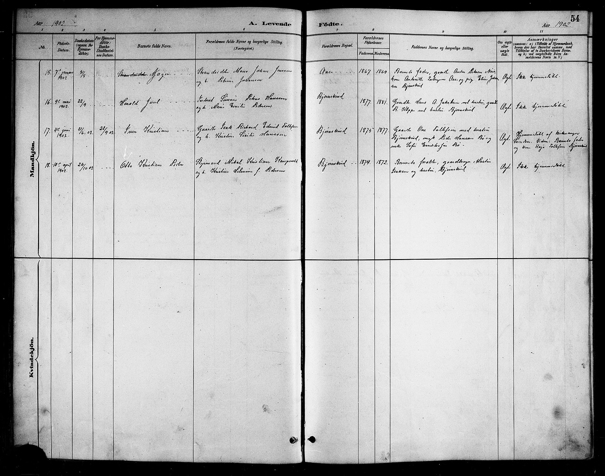 Ministerialprotokoller, klokkerbøker og fødselsregistre - Nordland, SAT/A-1459/898/L1427: Parish register (copy) no. 898C02, 1887-1917, p. 54