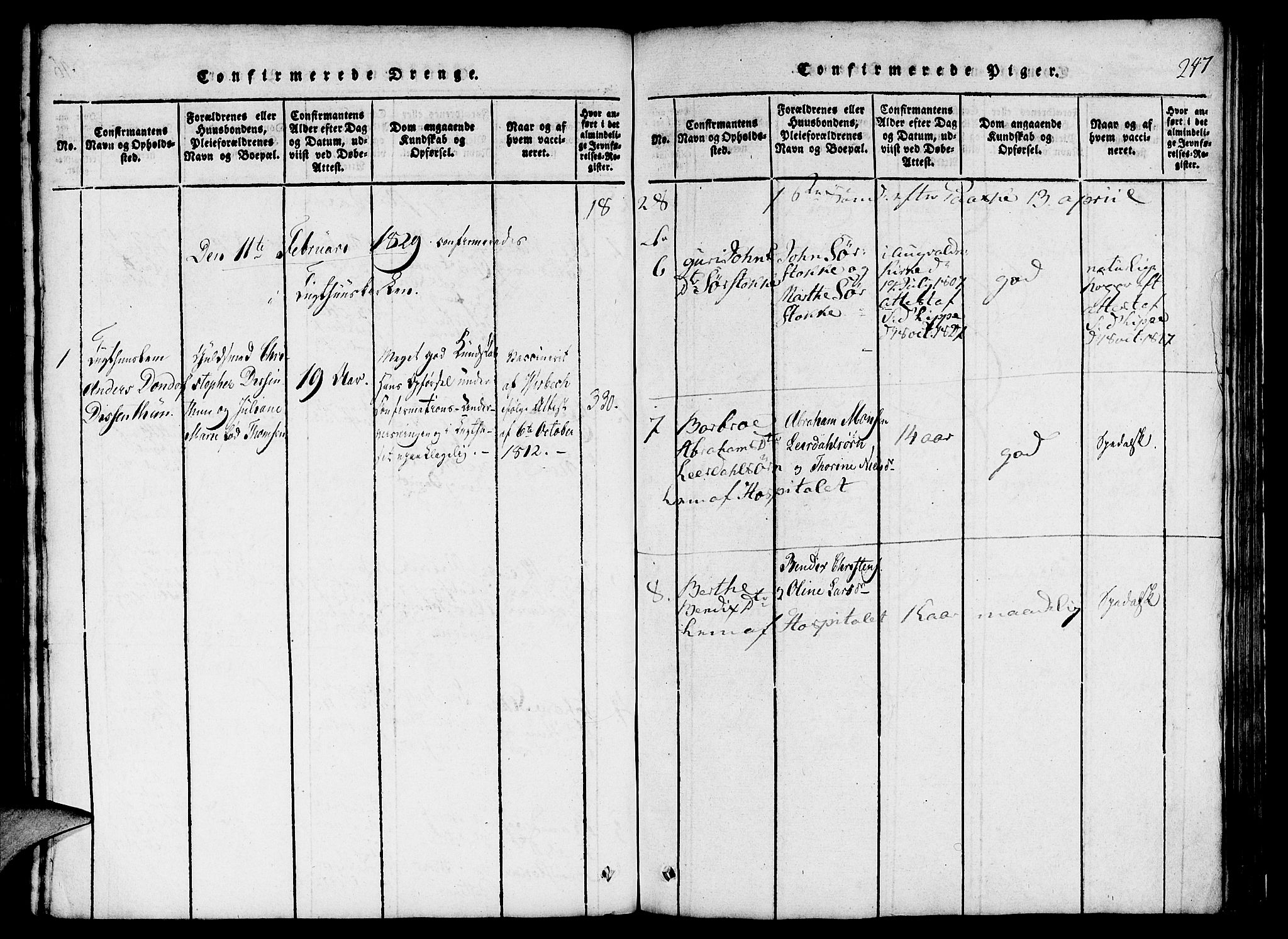 St. Jørgens hospital og Årstad sokneprestembete, AV/SAB-A-99934: Parish register (official) no. A 3, 1815-1843, p. 247