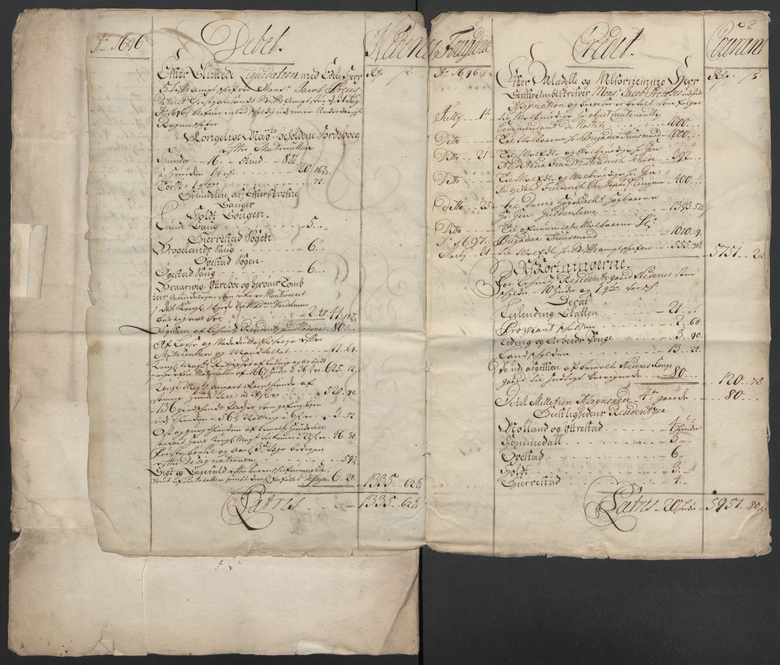 Rentekammeret inntil 1814, Reviderte regnskaper, Fogderegnskap, RA/EA-4092/R39/L2313: Fogderegnskap Nedenes, 1696-1697, p. 13