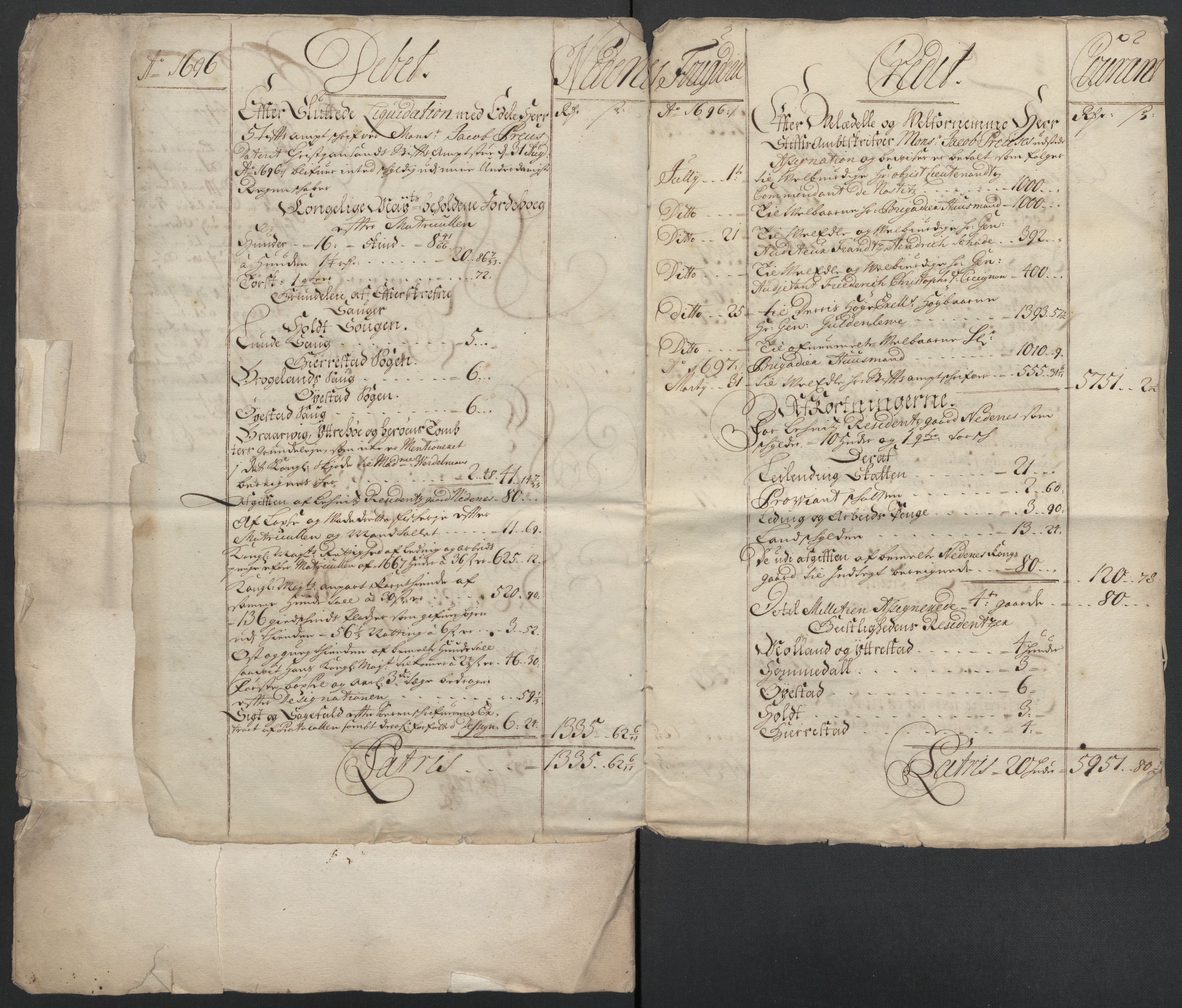 Rentekammeret inntil 1814, Reviderte regnskaper, Fogderegnskap, AV/RA-EA-4092/R39/L2313: Fogderegnskap Nedenes, 1696-1697, p. 13