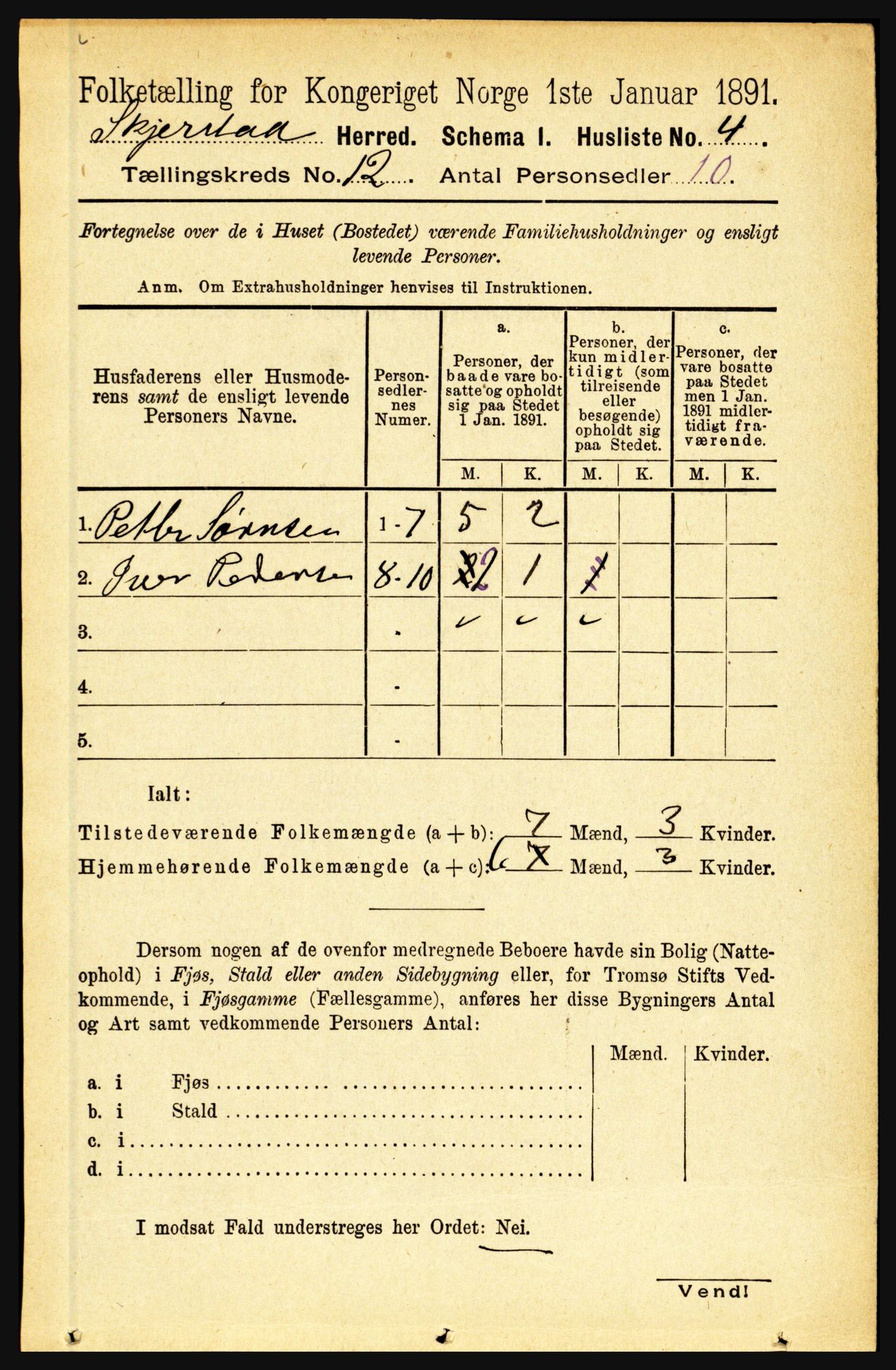 RA, 1891 census for 1842 Skjerstad, 1891, p. 3972