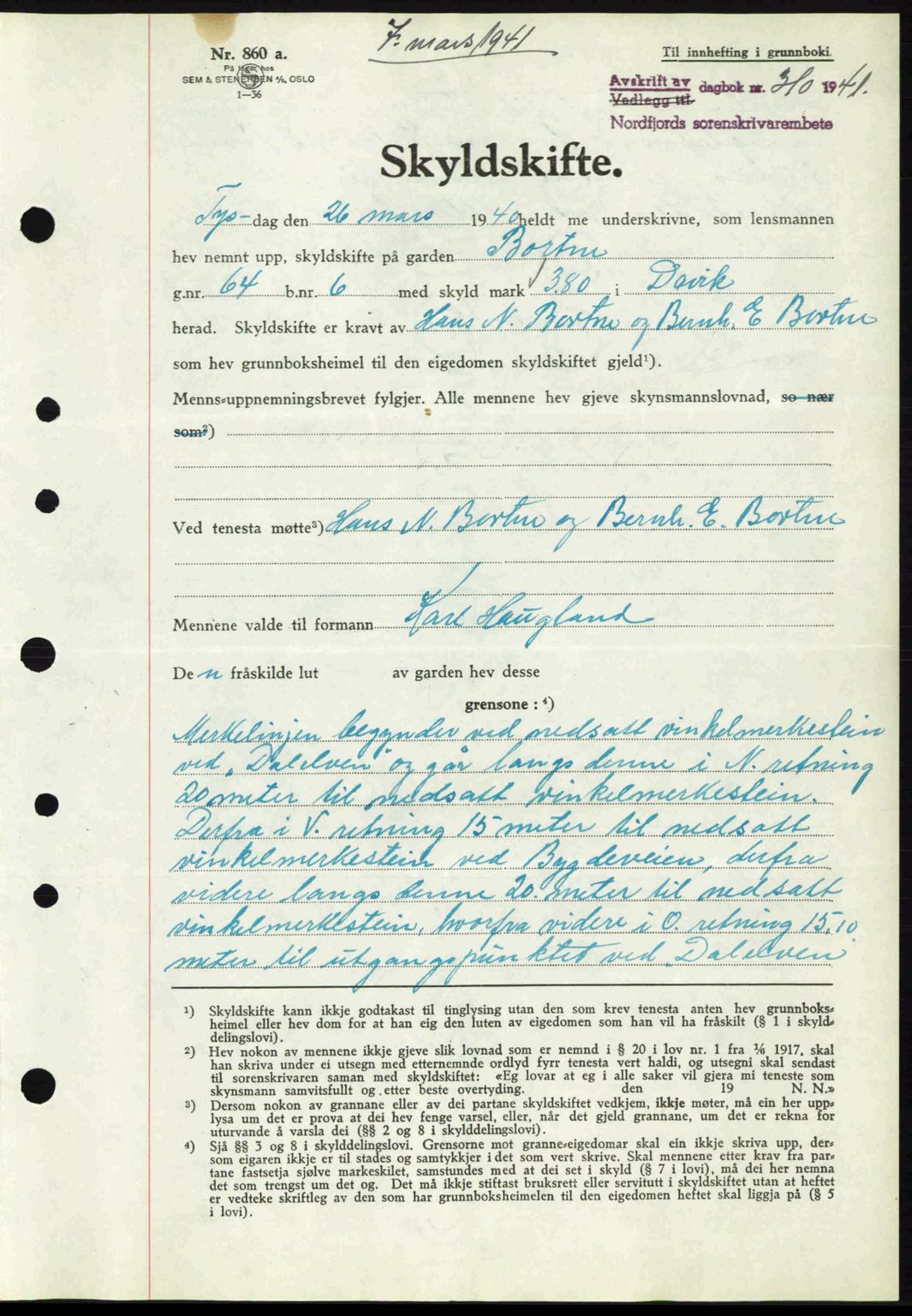 Nordfjord sorenskriveri, AV/SAB-A-2801/02/02b/02bj/L0006: Mortgage book no. A6, 1940-1941, Diary no: : 310/1941