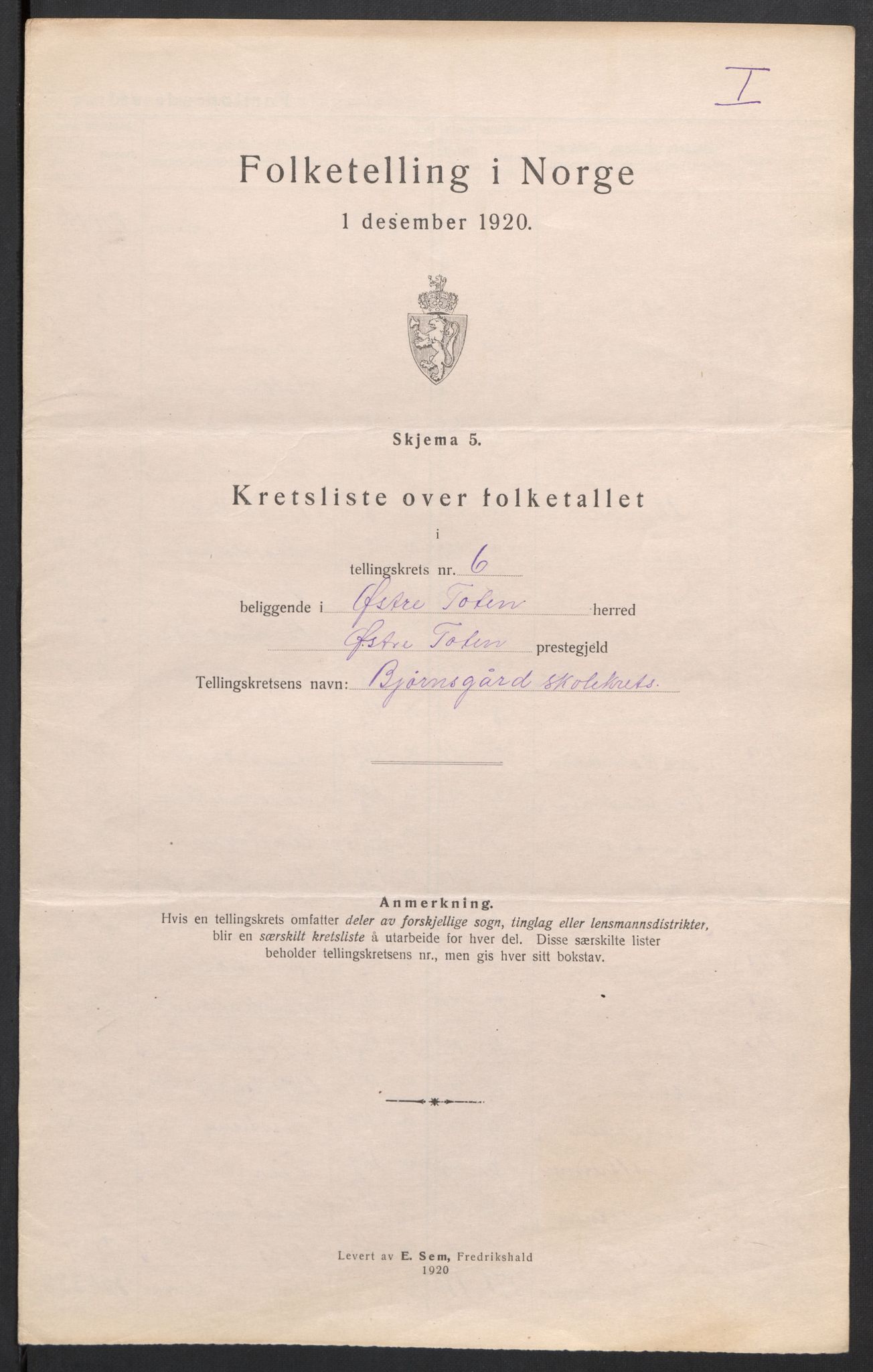 SAH, 1920 census for Østre Toten, 1920, p. 37