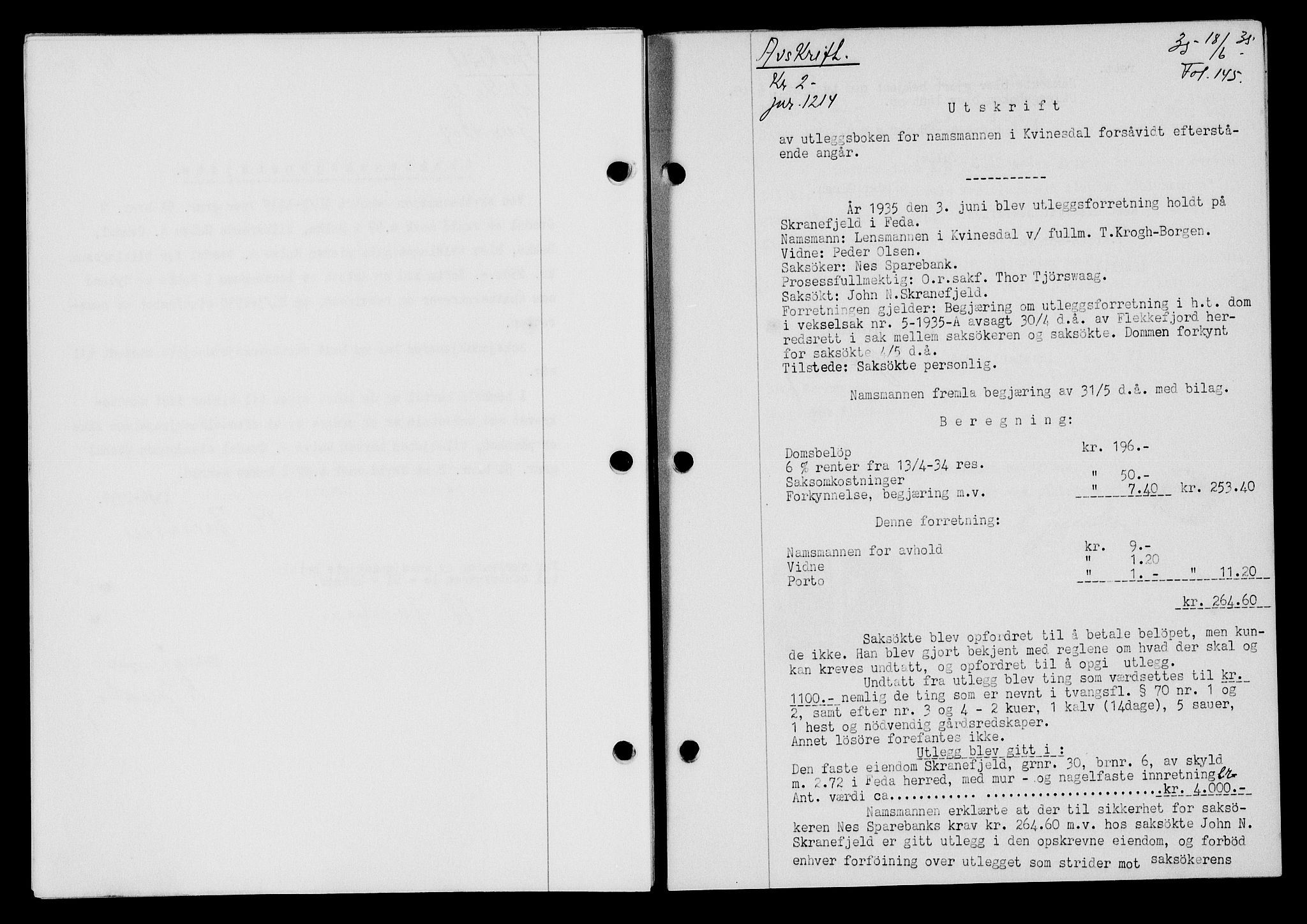 Flekkefjord sorenskriveri, AV/SAK-1221-0001/G/Gb/Gba/L0052: Mortgage book no. 48, 1935-1936, Deed date: 18.06.1935