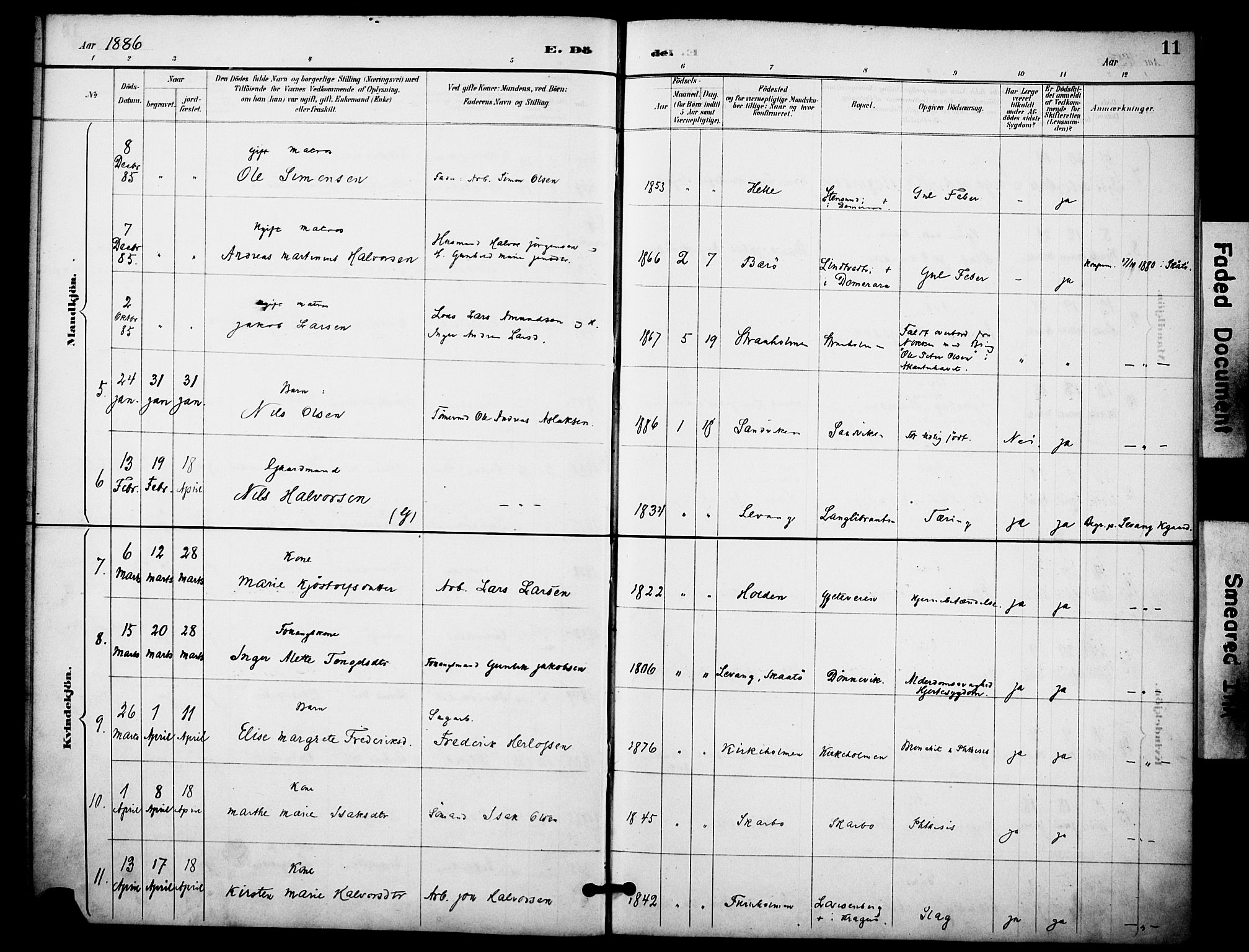 Skåtøy kirkebøker, SAKO/A-304/F/Fa/L0004: Parish register (official) no. I 4, 1884-1900, p. 11