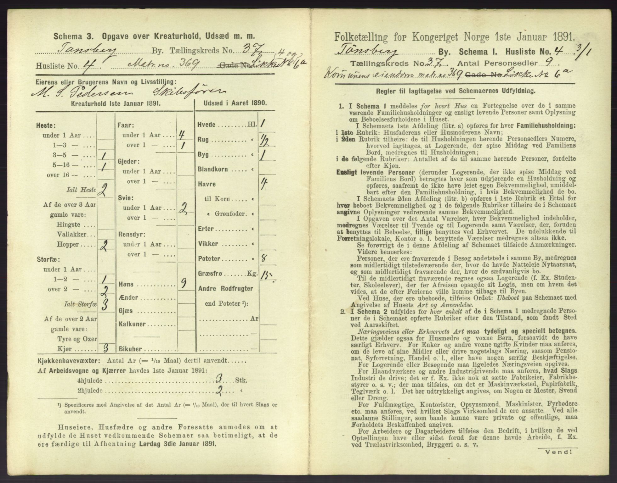 RA, 1891 census for 0705 Tønsberg, 1891, p. 1054