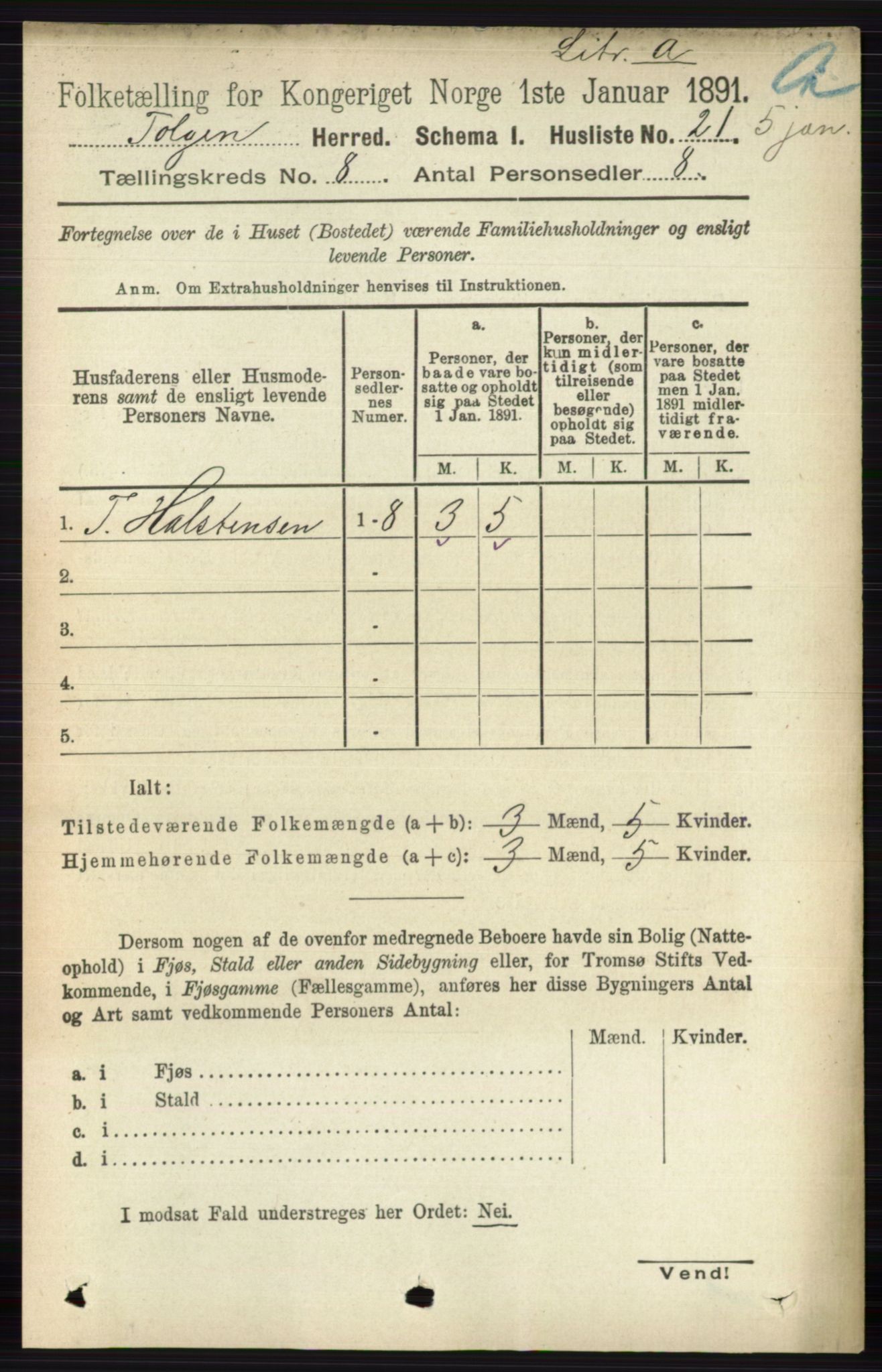 RA, 1891 census for 0436 Tolga, 1891, p. 2358