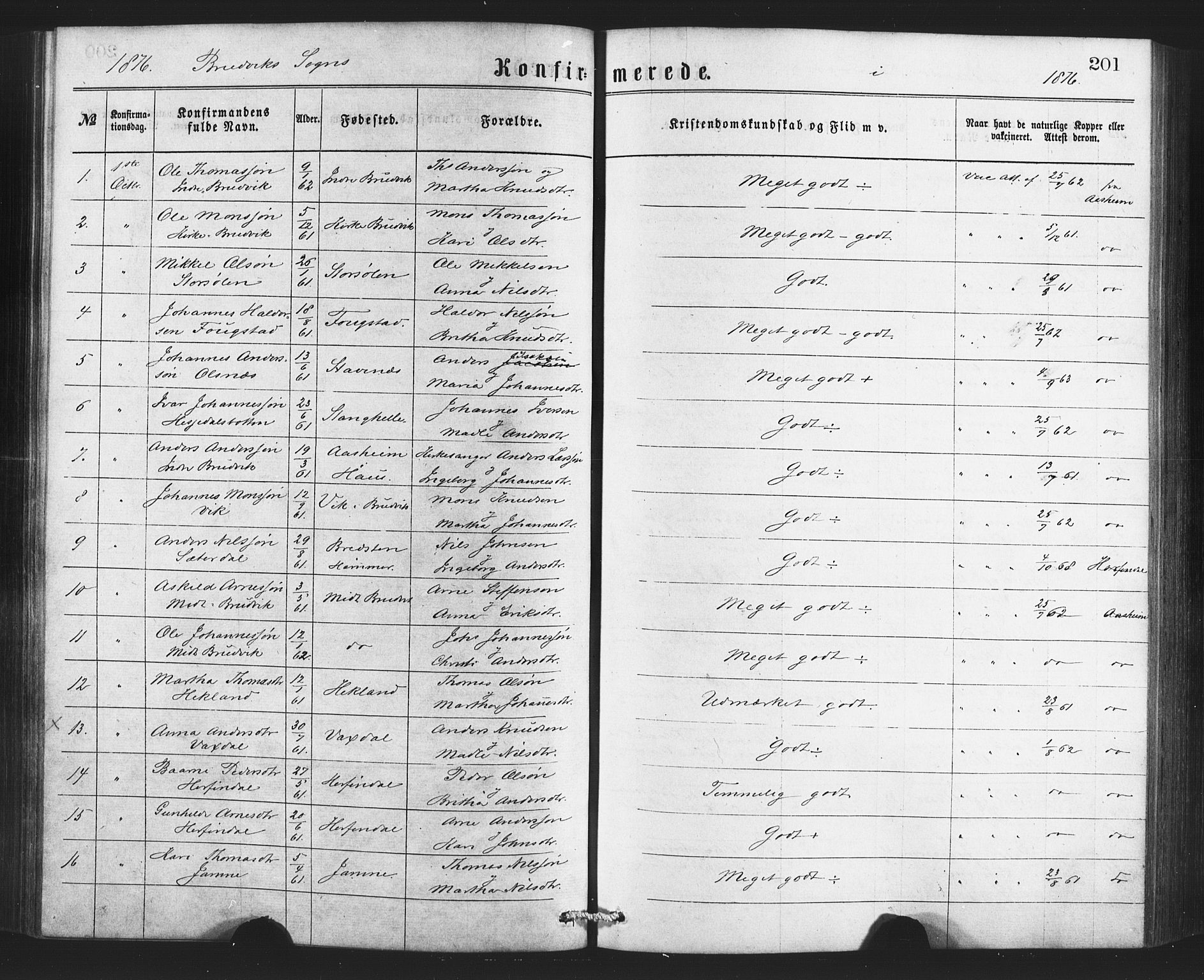 Bruvik Sokneprestembete, SAB/A-74701/H/Haa: Parish register (official) no. A 1, 1869-1877, p. 201