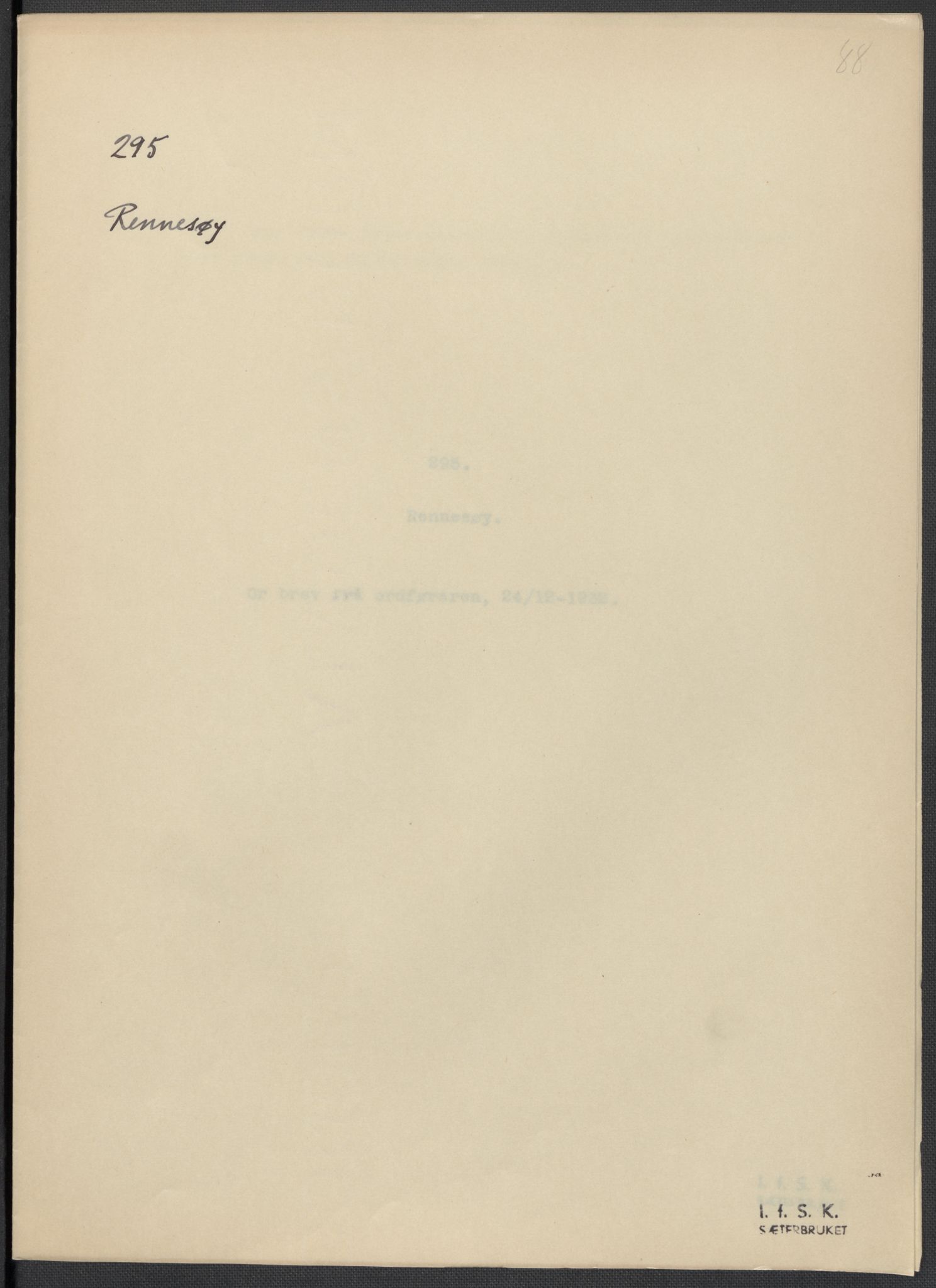 Instituttet for sammenlignende kulturforskning, AV/RA-PA-0424/F/Fc/L0009/0002: Eske B9: / Rogaland (perm XXIII), 1932-1938, p. 88