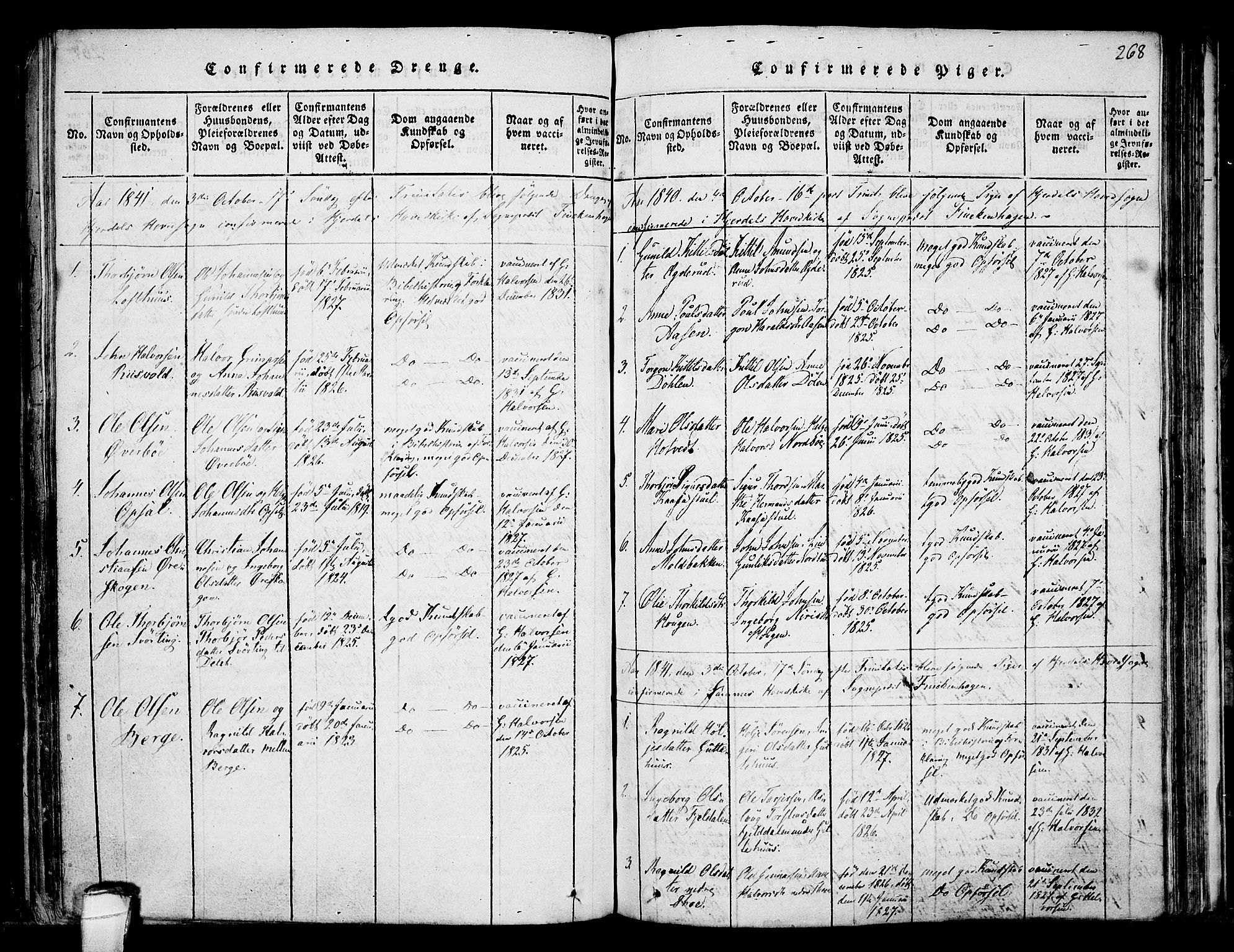 Hjartdal kirkebøker, SAKO/A-270/F/Fa/L0007: Parish register (official) no. I 7, 1815-1843, p. 268