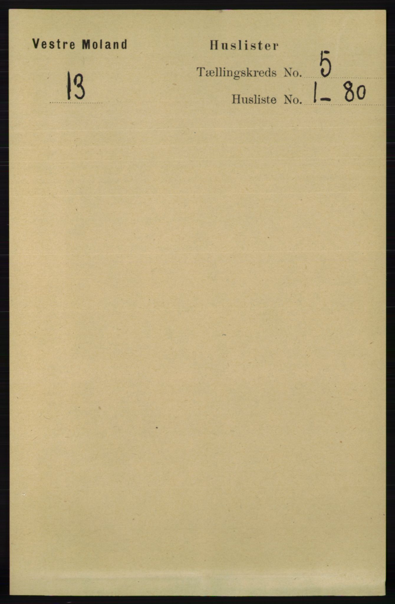 RA, 1891 census for 0926 Vestre Moland, 1891, p. 1750