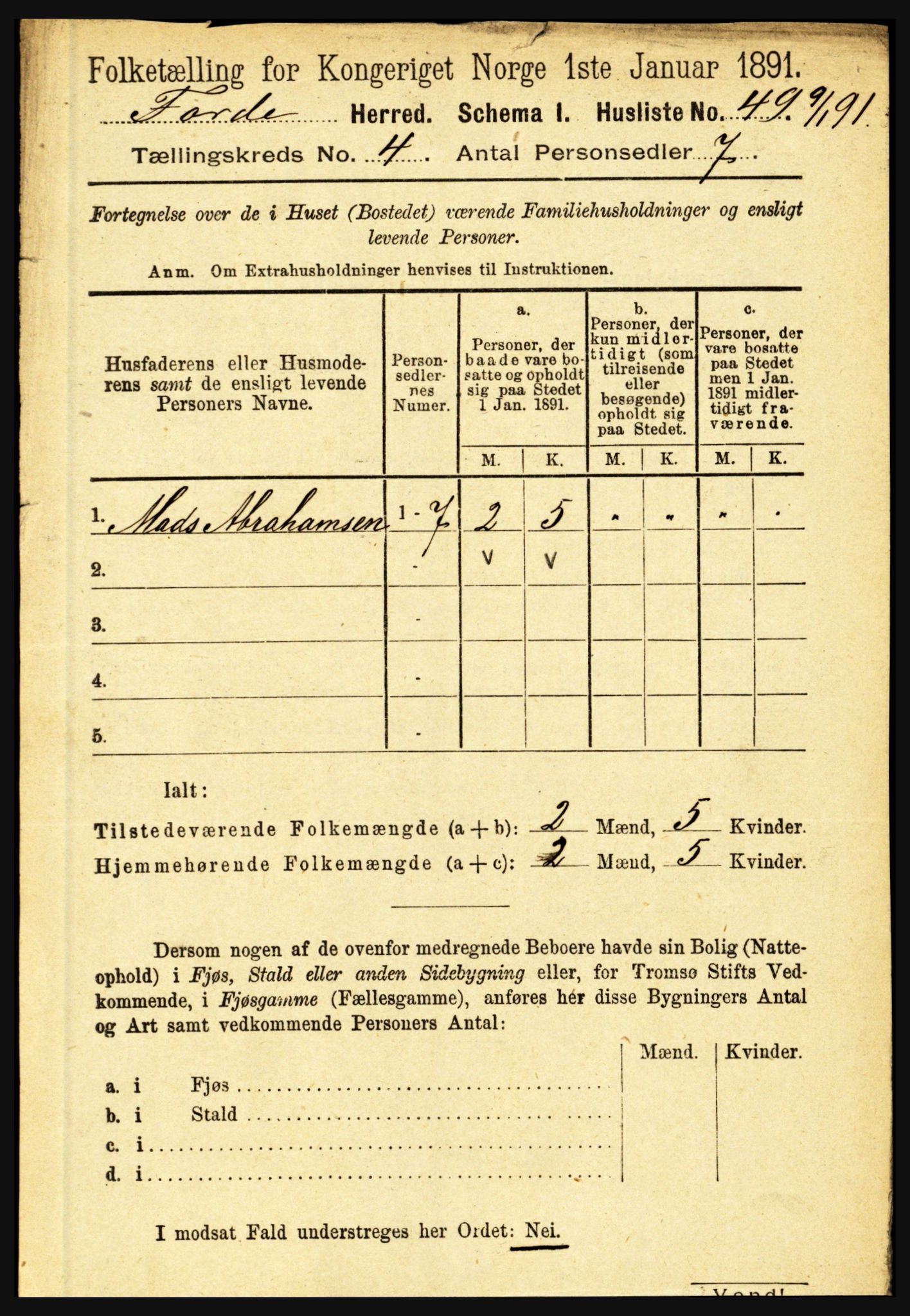 RA, 1891 census for 1432 Førde, 1891, p. 1049