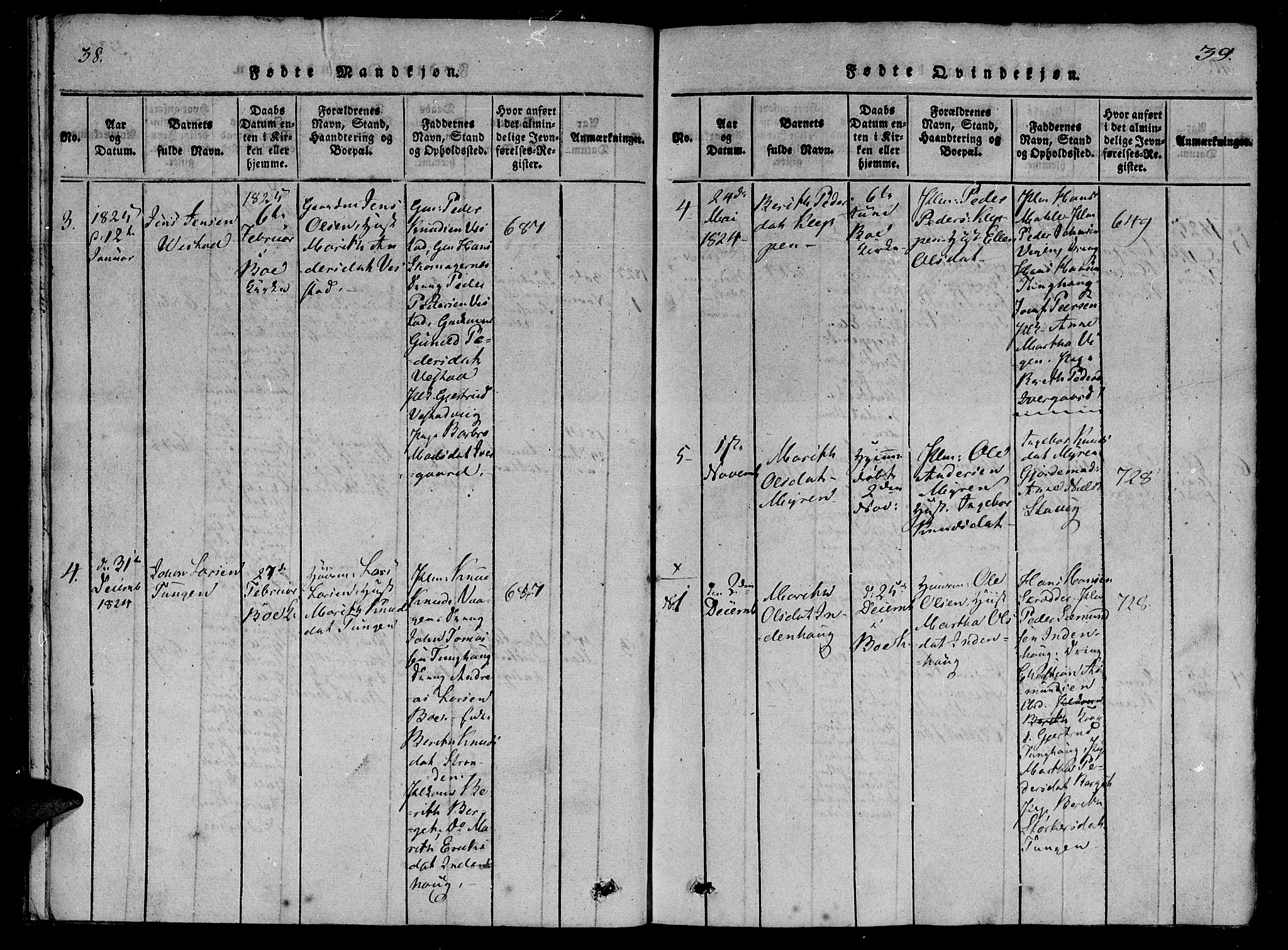 Ministerialprotokoller, klokkerbøker og fødselsregistre - Møre og Romsdal, AV/SAT-A-1454/566/L0763: Parish register (official) no. 566A03 /1, 1817-1829, p. 38-39