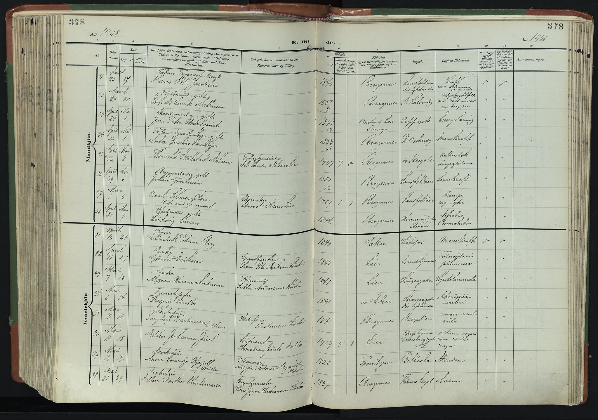 Bragernes kirkebøker, AV/SAKO-A-6/F/Fb/L0009: Parish register (official) no. II 9, 1902-1911, p. 378