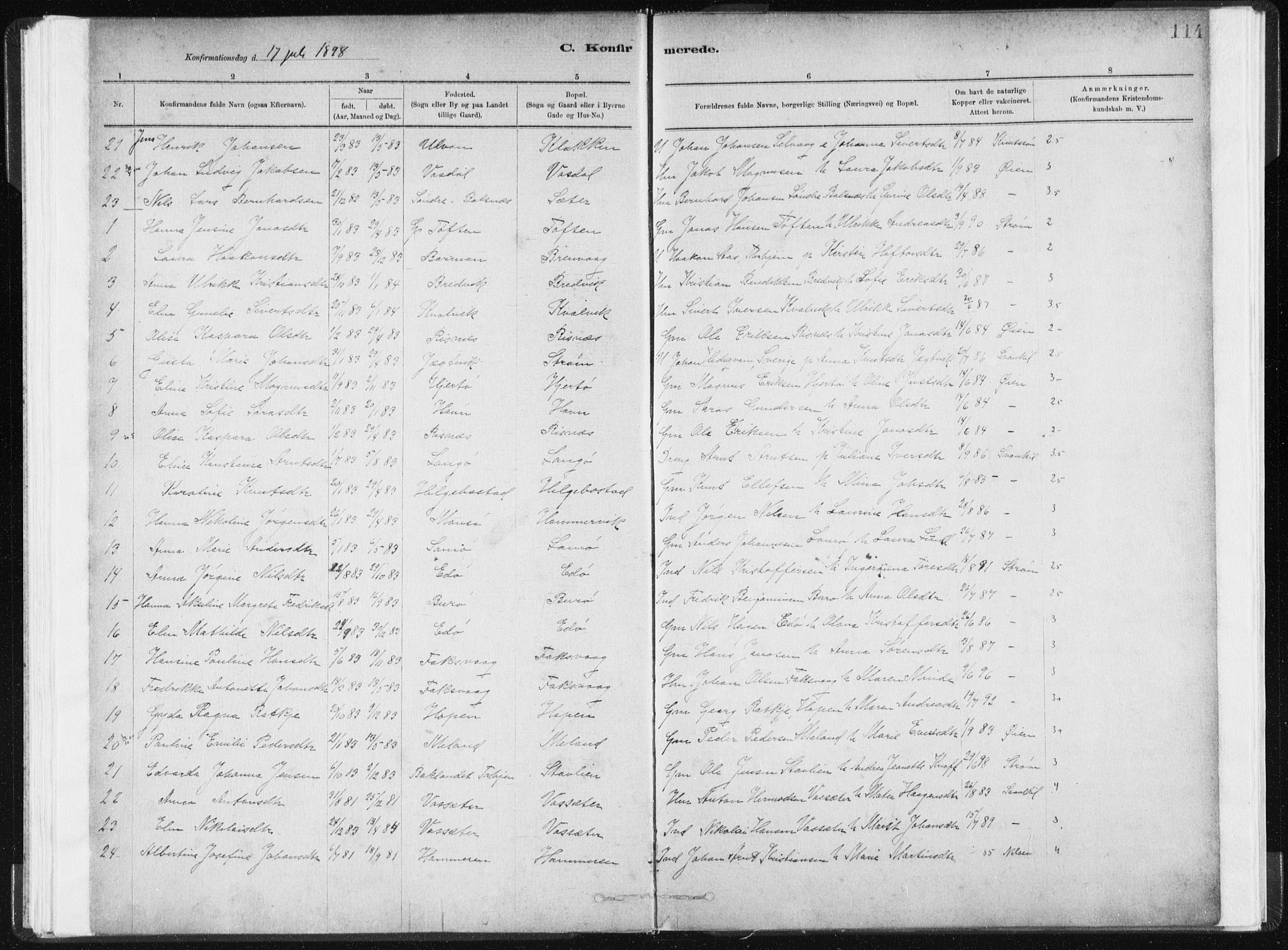 Ministerialprotokoller, klokkerbøker og fødselsregistre - Sør-Trøndelag, SAT/A-1456/634/L0533: Parish register (official) no. 634A09, 1882-1901, p. 114