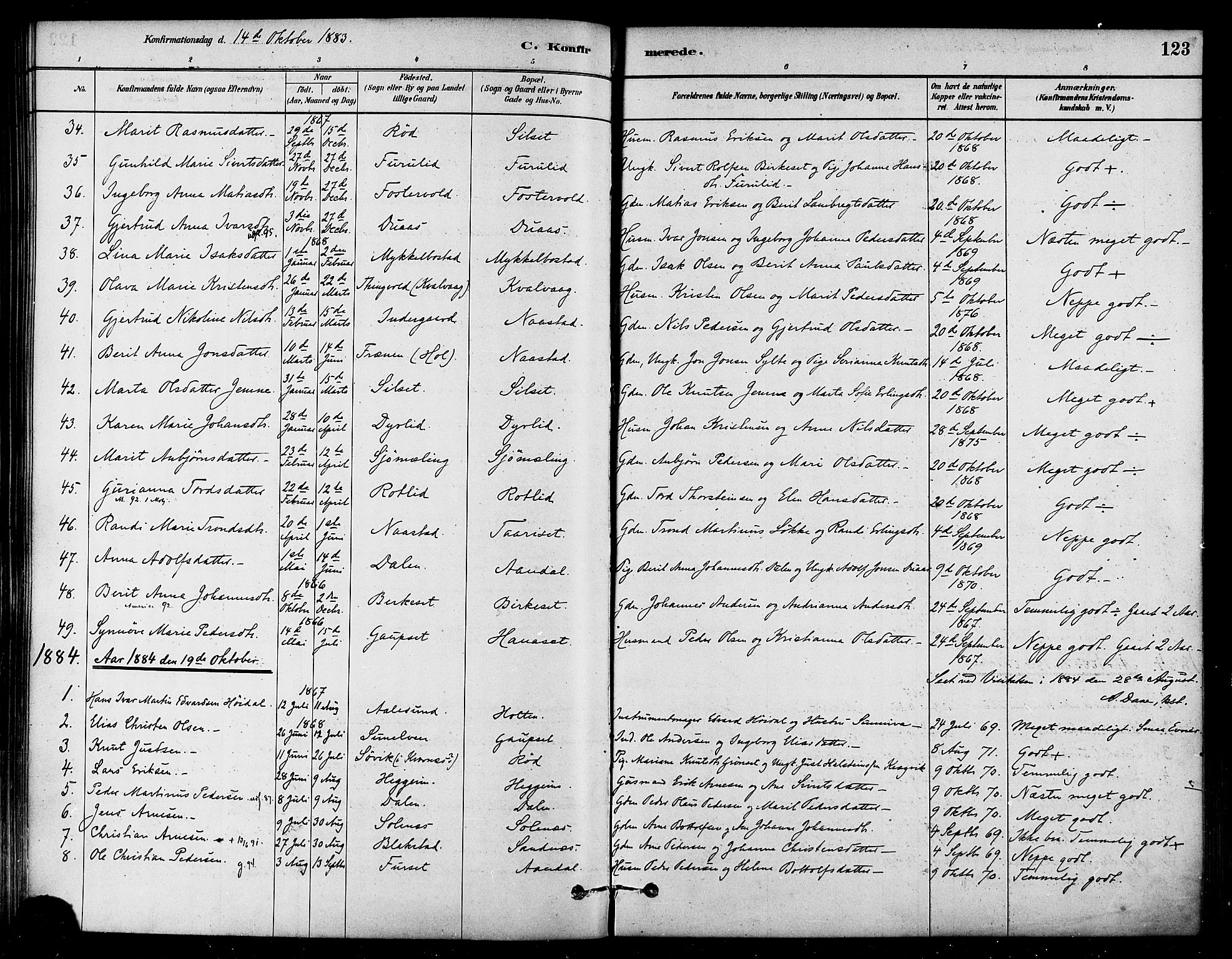 Ministerialprotokoller, klokkerbøker og fødselsregistre - Møre og Romsdal, SAT/A-1454/584/L0967: Parish register (official) no. 584A07, 1879-1894, p. 123